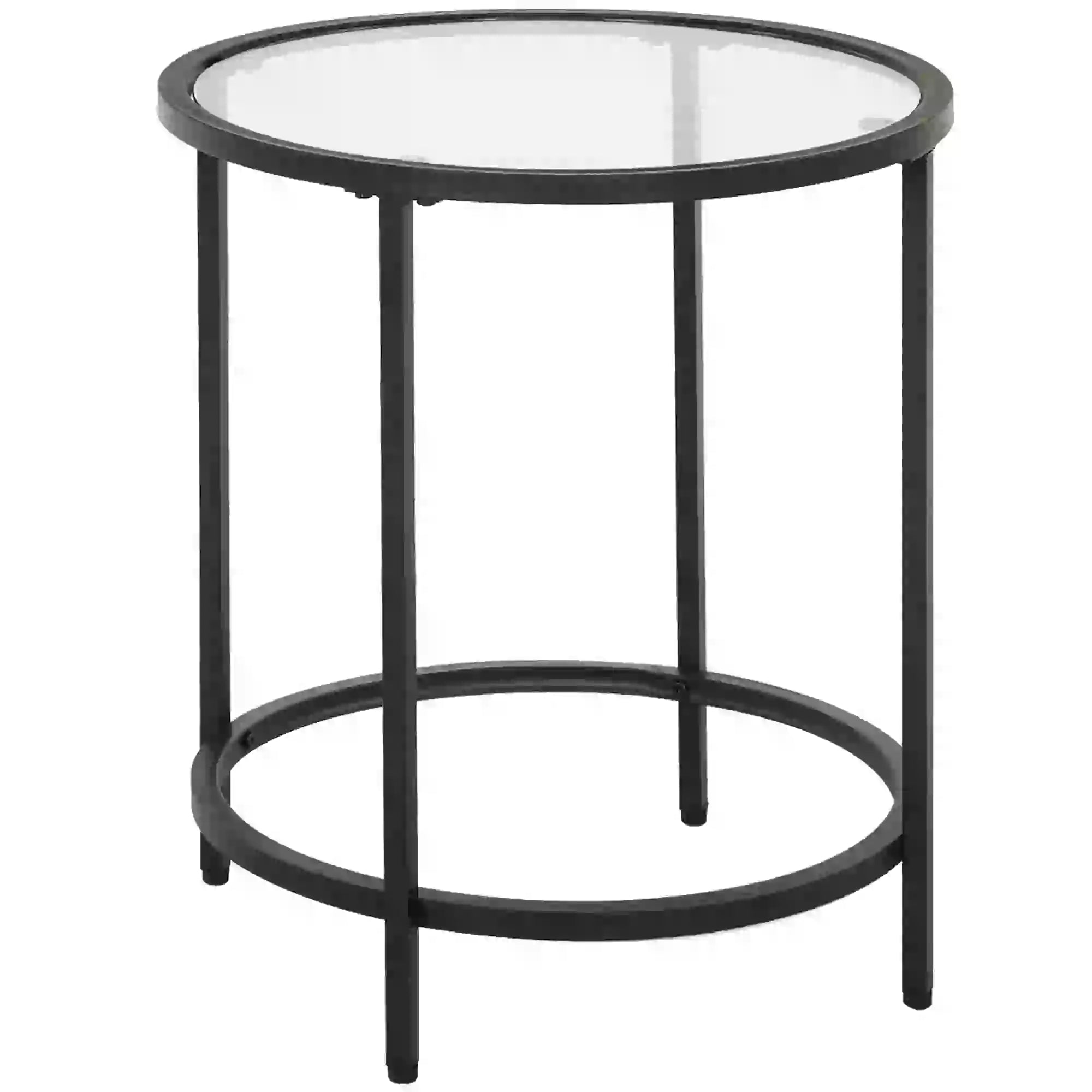 HOMCOM Runder Beistelltisch mit Glasplatte und Metallrahmen, kleiner Kaffeetisch für Wohnzimmer, Schlafzimmer, Schwarz