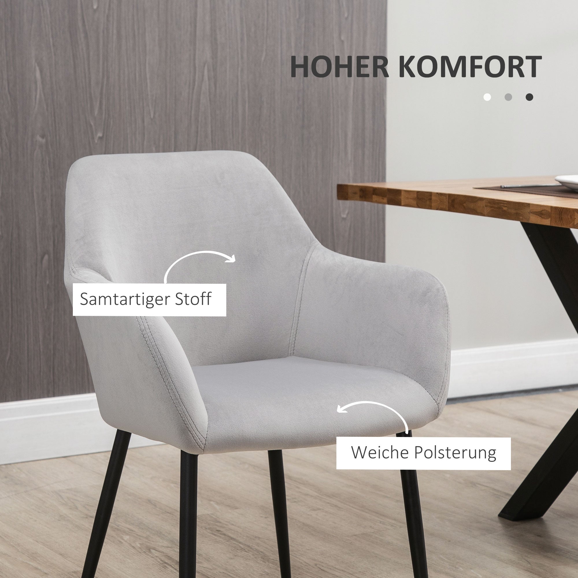 HOMCOM Esszimmerstuhl-Set, komfortabel, 54x57x80 cm, Hellgrau