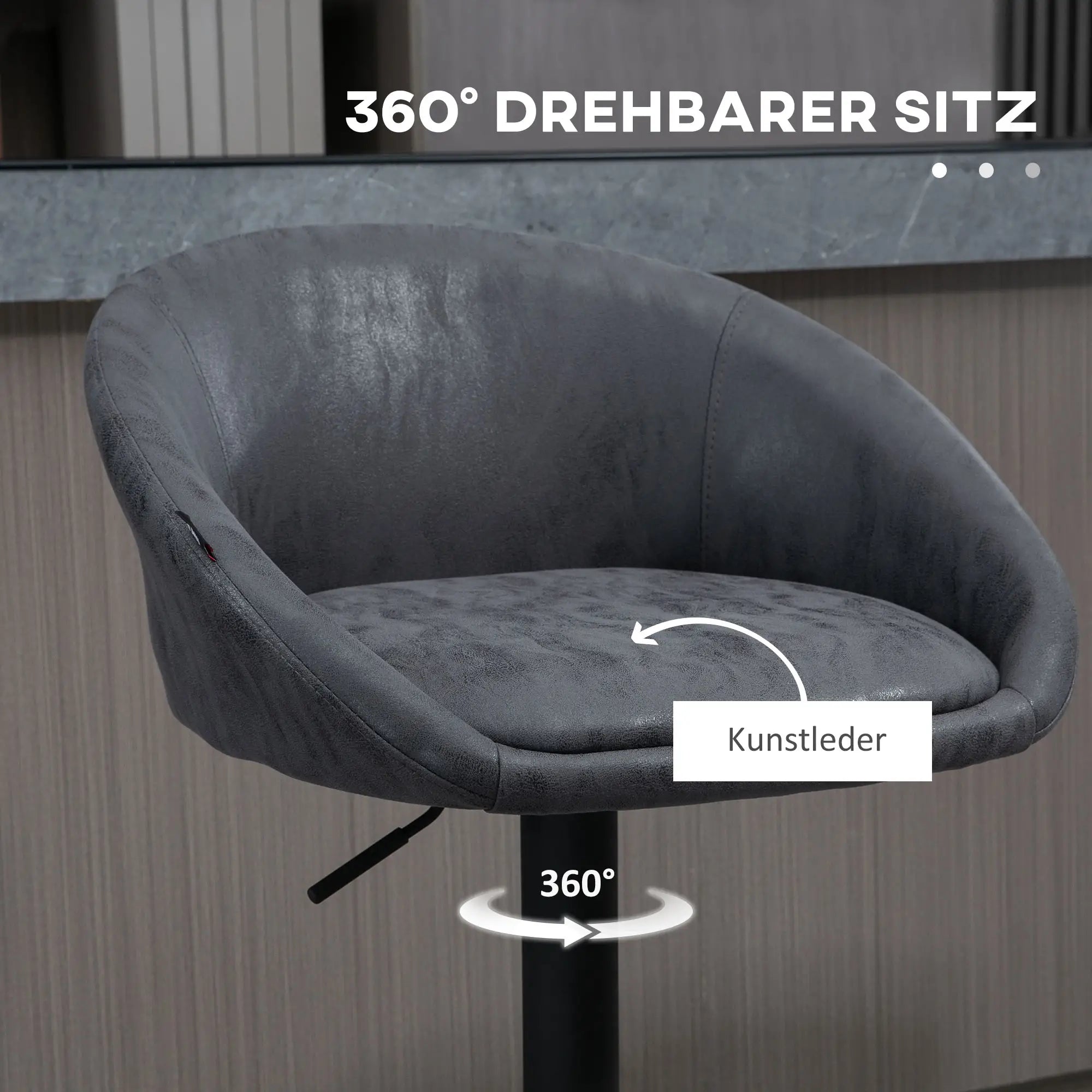 HOMCOM 2er-Set Barhocker, höhenverstellbar, 360-Grad-Schwenk-Design, 57 cm x 50 cm x 84-104cm, Grau