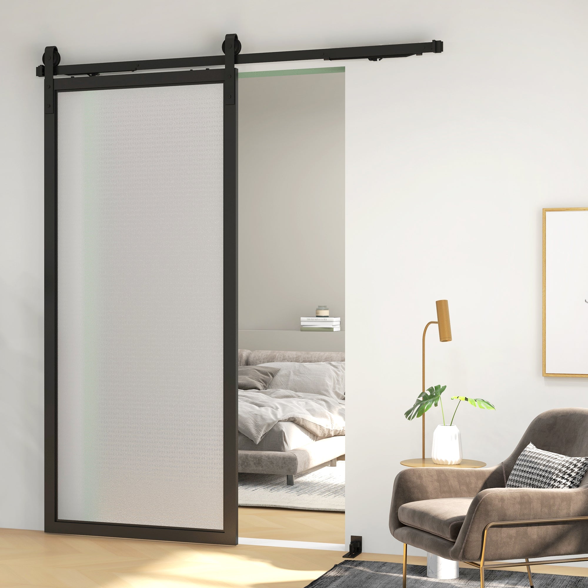 HOMCOM Schiebetür-Bausatz, leise & leichtgängig, für Holz- & Zementwände, 183cm, Stahl, Schwarz