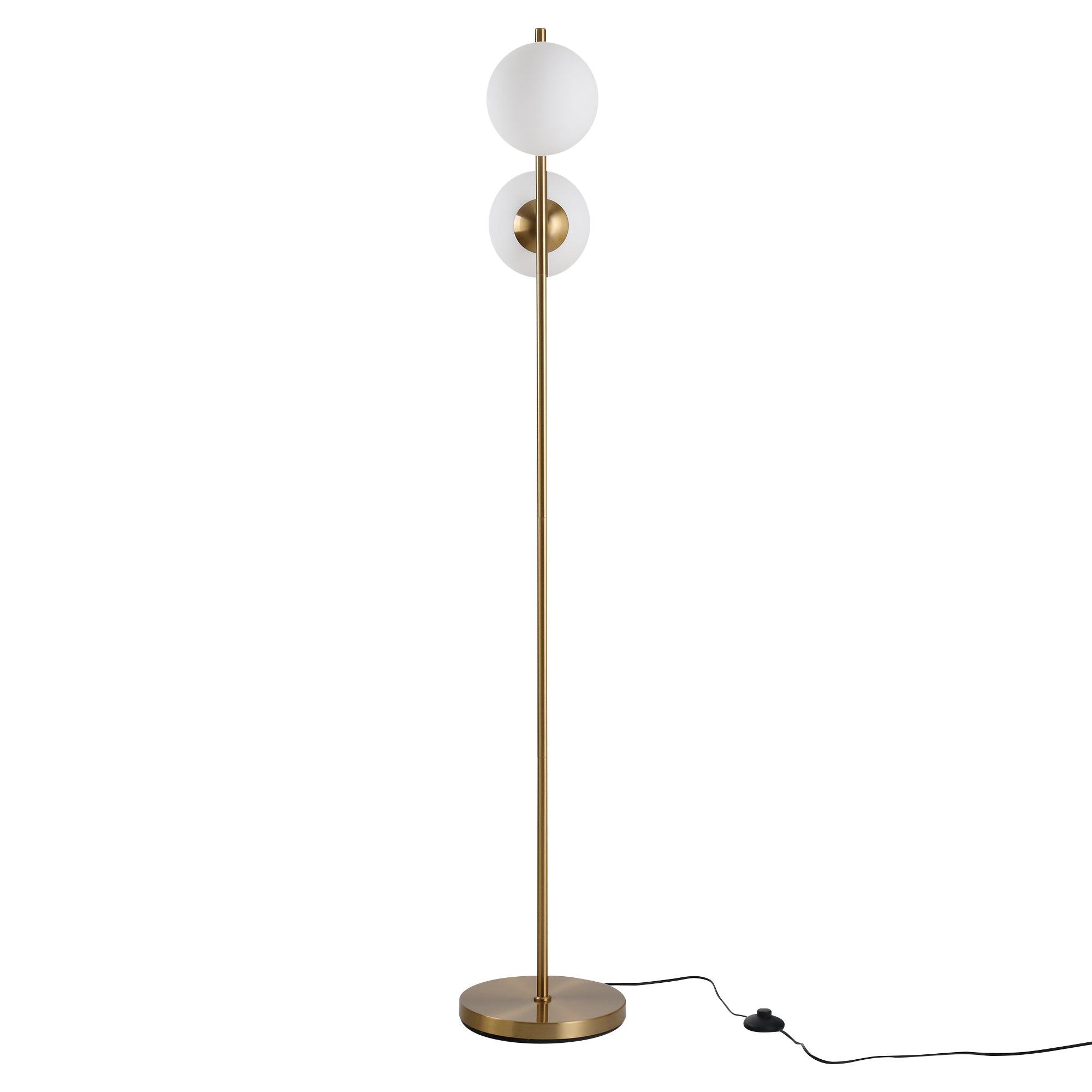 HOMCOM Stehlampe Stehleuchte Standleuchte 2-teiliger Glas-Lampenschirm, Stahl+Glas, 39 x 28 x 165cm (Golden+Weiß)