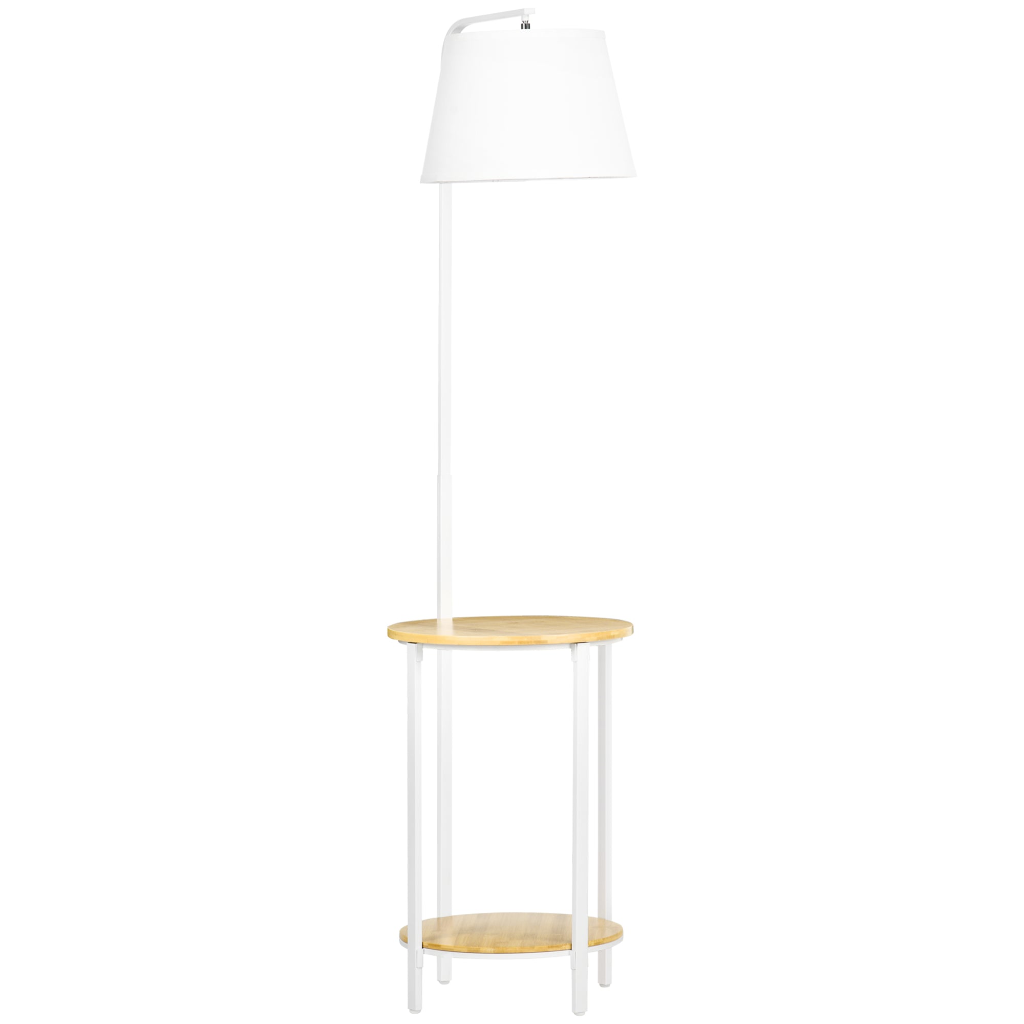 HOMCOM Stehleuchte mit 2 Regalen, Standleuchte, Fußschalter, 40 W. E 27, Natur + Weiß