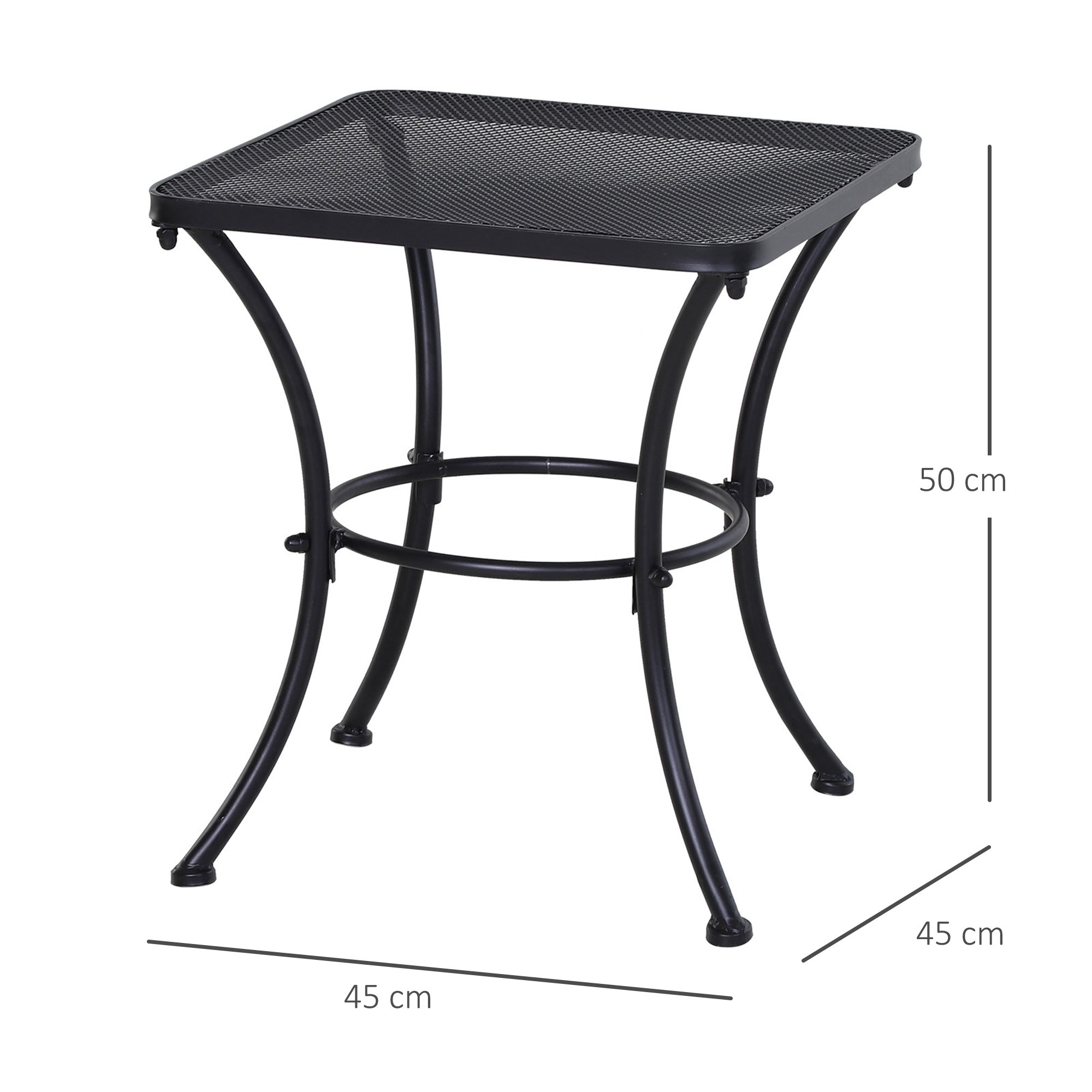 Outsunny Garten Couchtisch, Beistelltisch, Gartentisch, Kaffeetisch, Metall, Schwarz, Terrasse, 45 x 45 x 50 cm