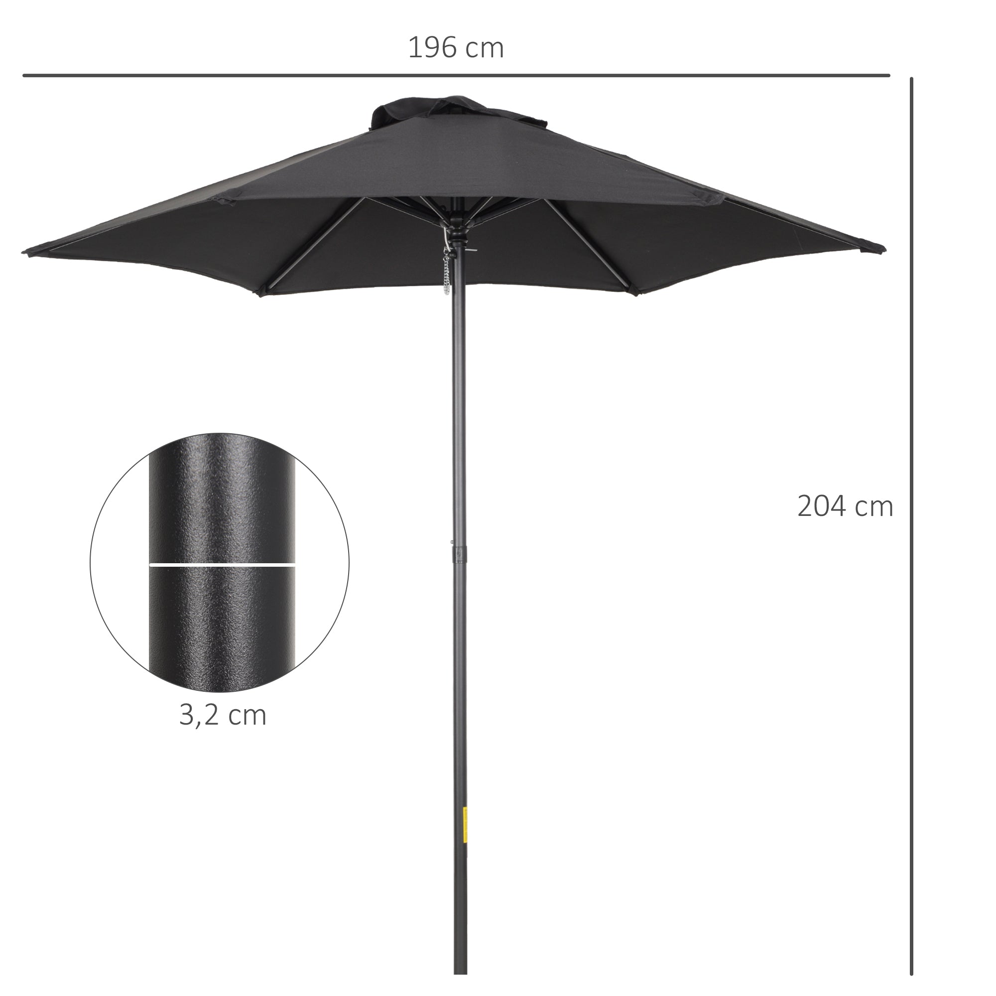 Outsunny Sonnenschirm Ø196 cm, sechseckig Balkonschirm für Strand Balkon Garten, Schwarz