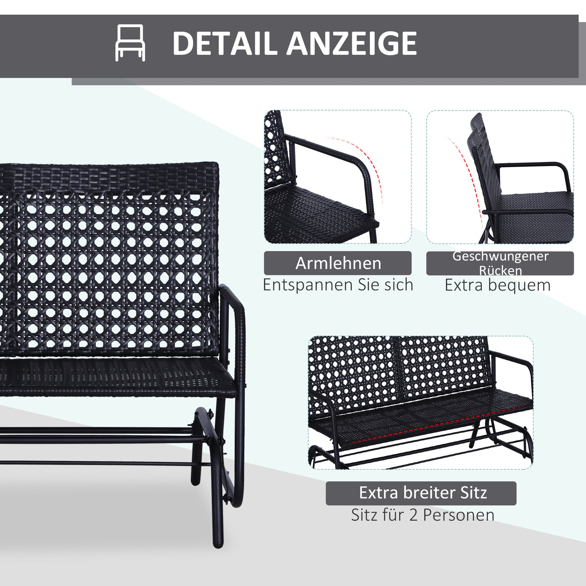 Outsunny Schaukelbank Gartenschaukel Gartenbank Sitzbank Schaukel 2-Sitzer Polyrattan