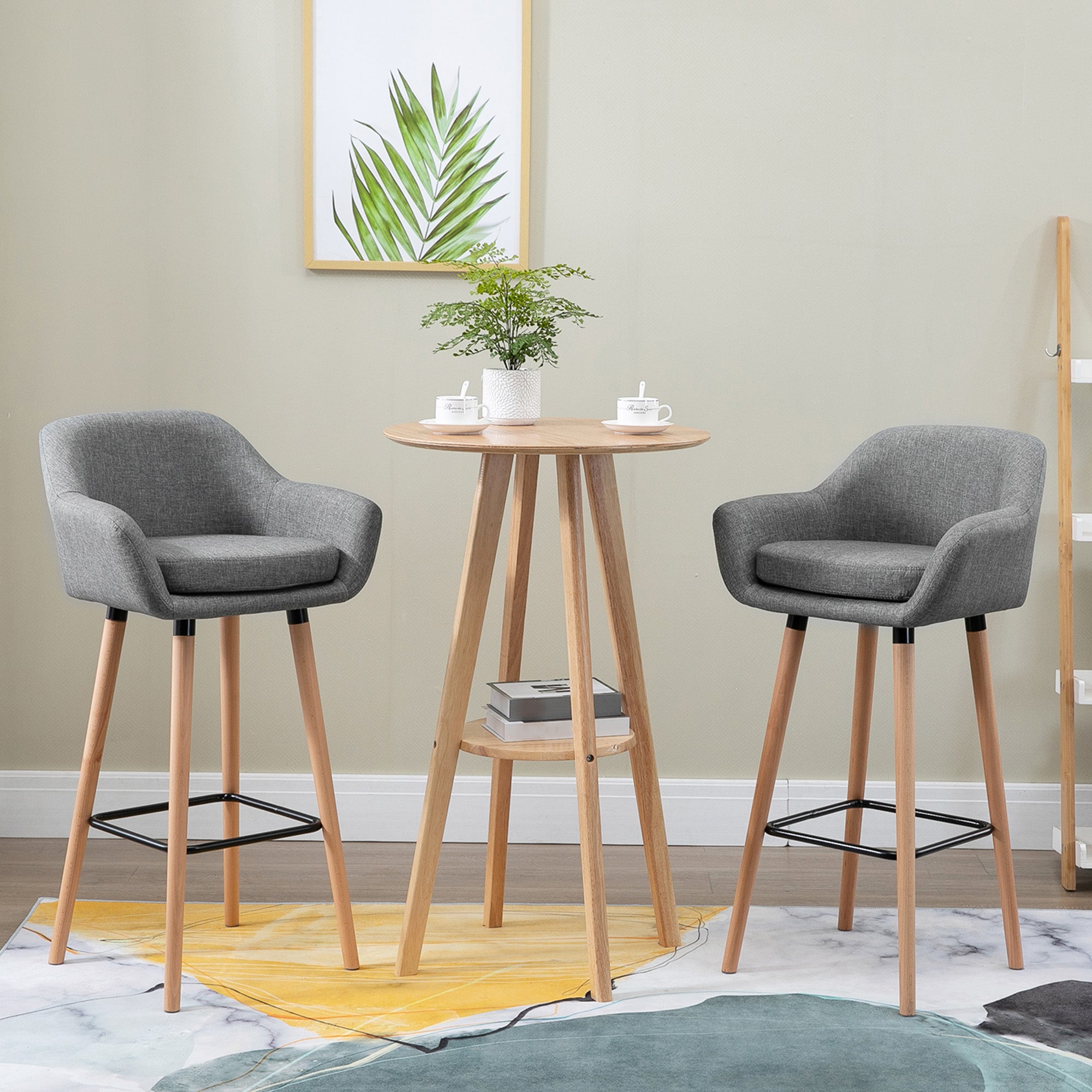 HOMCOM 2er-Set Barhocker, inkl. Fußstütze, Massivholz, 55 cm x 48c m x 100 cm,  Grau