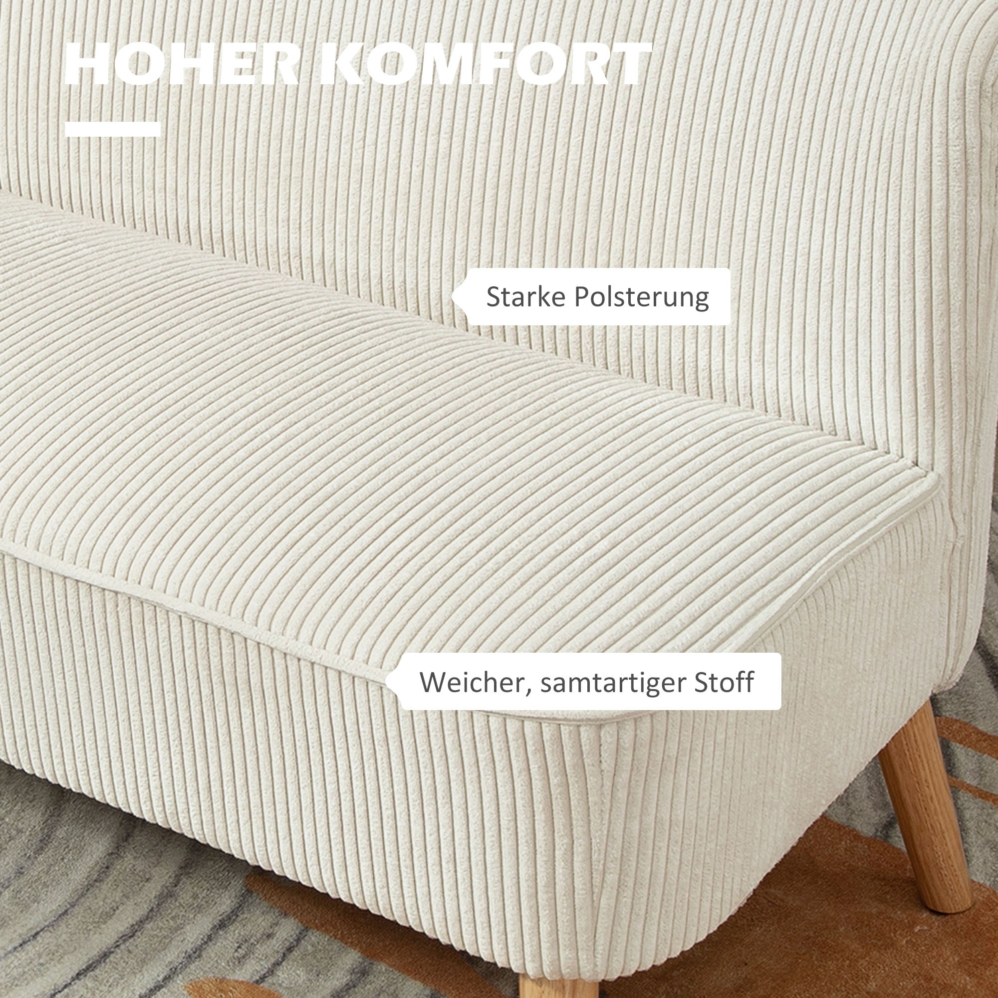 HOMCOM 2-Sitzer Sofa, weiche Polsterung, pflegeleichter Bezug, bis 150 kg belastbar, 117 x 56,5 x 77 cm, Cremeweiß