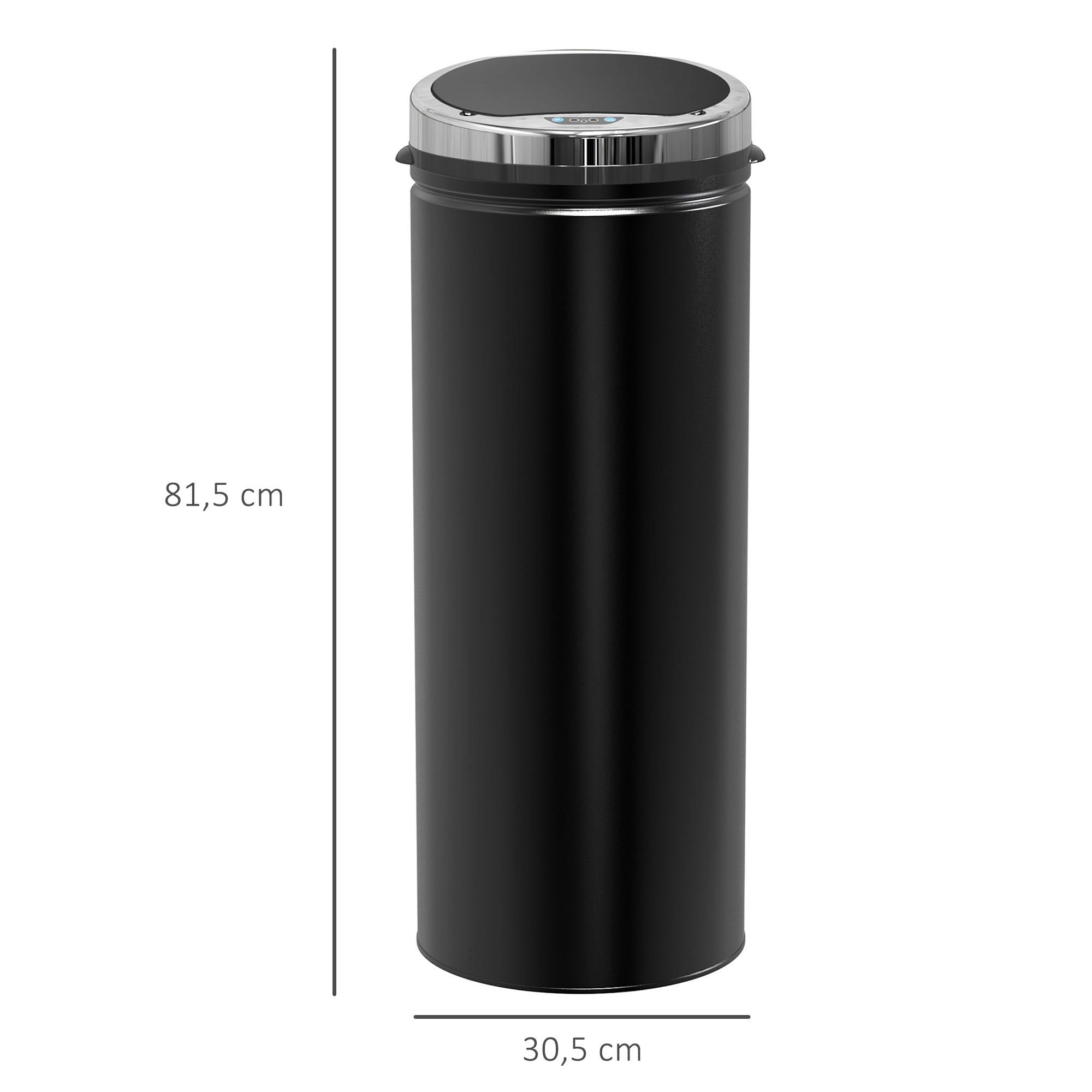 HOMCOM Abfalleimer mit Bewegungssensor, rostfreier Stahl, 30,5 cm x 30,5 cm x 81,5 cm, Schwarz