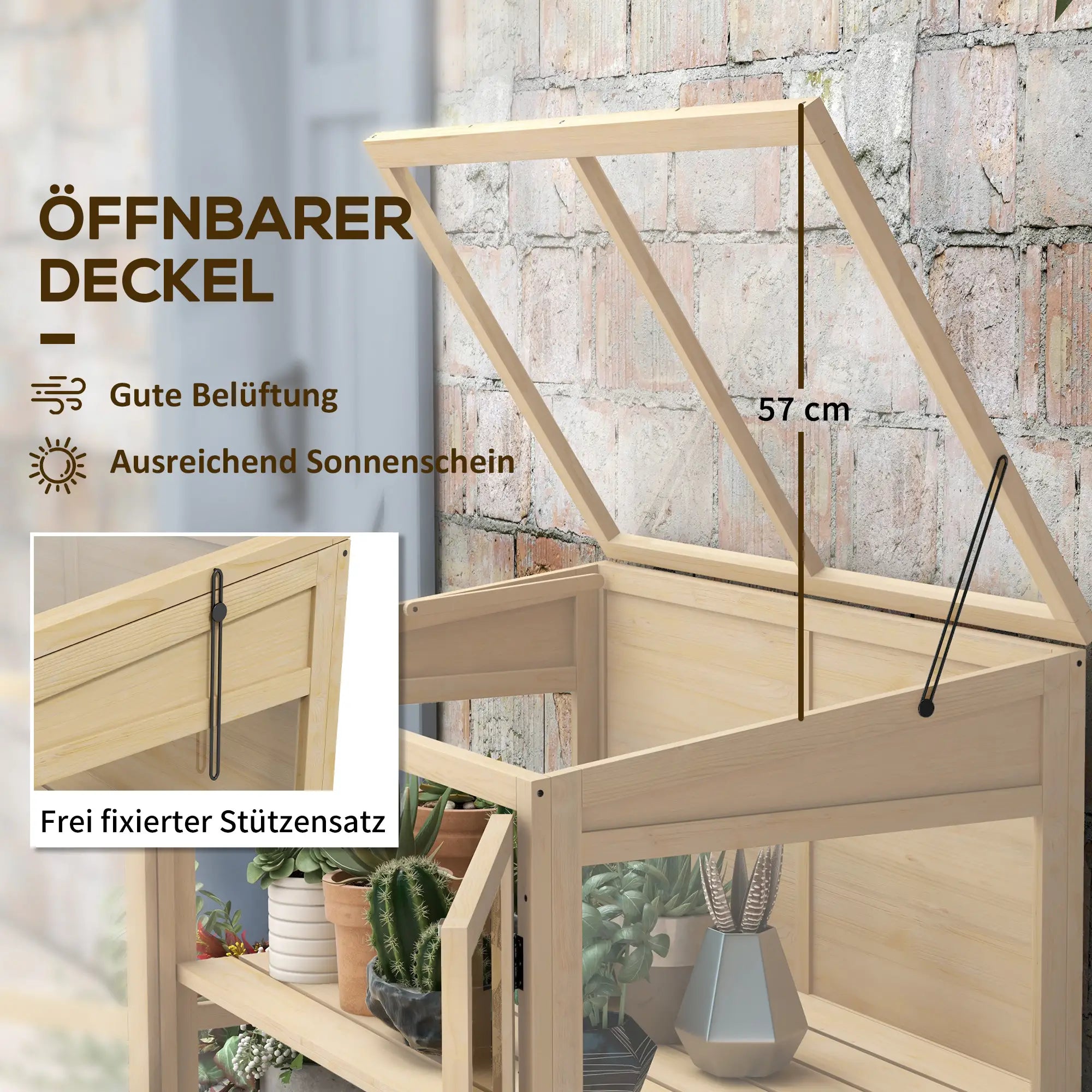 Frühbeet aus Holz 103x61?cm mit Tür & Fenster, Natur