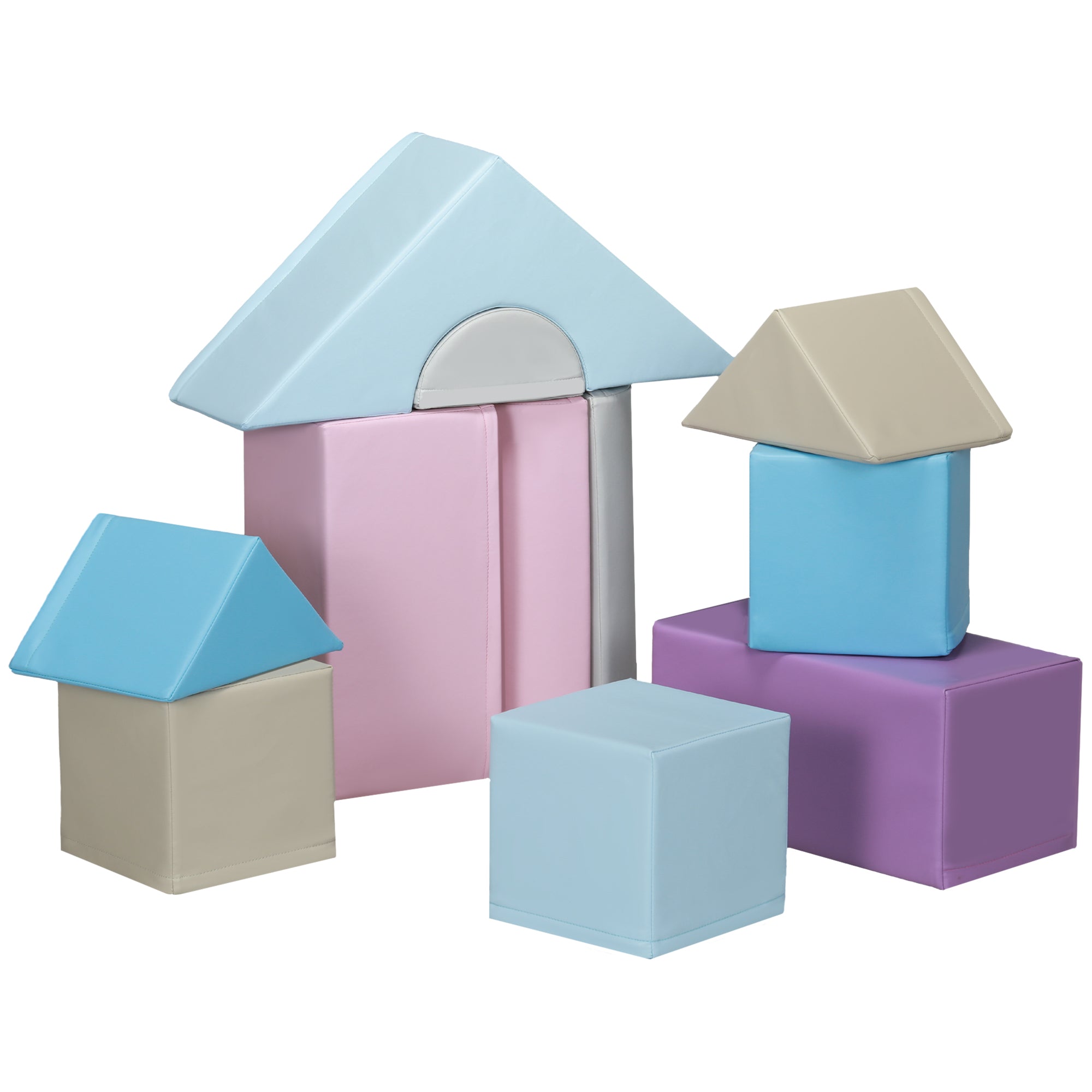 HOMCOM 11-tlg. Softbausteinset, Schaumstoffbausteine zum Toben und Klettern, für Kinder, 1-3 Jahre, Kunstlederbezug, Bunt