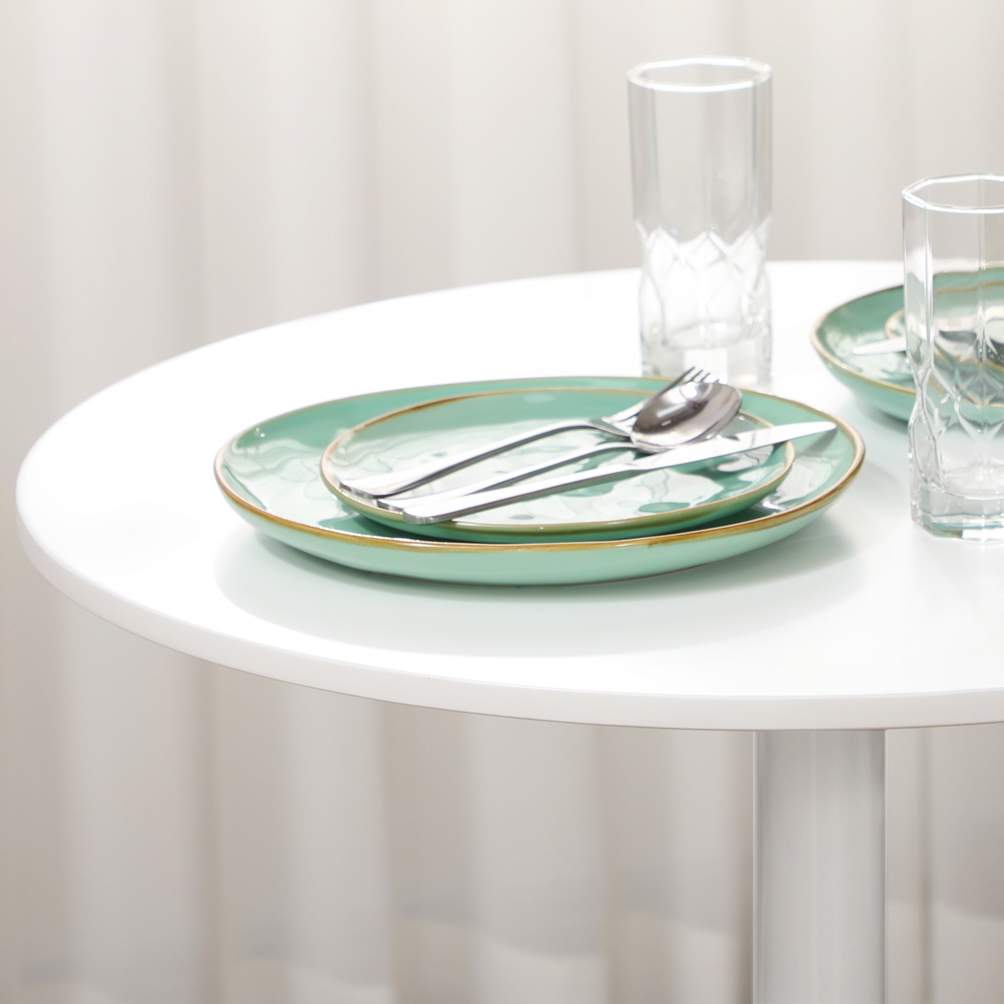HOMCOM Esstisch für 2 Personen, runde Tischplatte, Stahlfuß, weiß, 70 x 70 x 75 cm