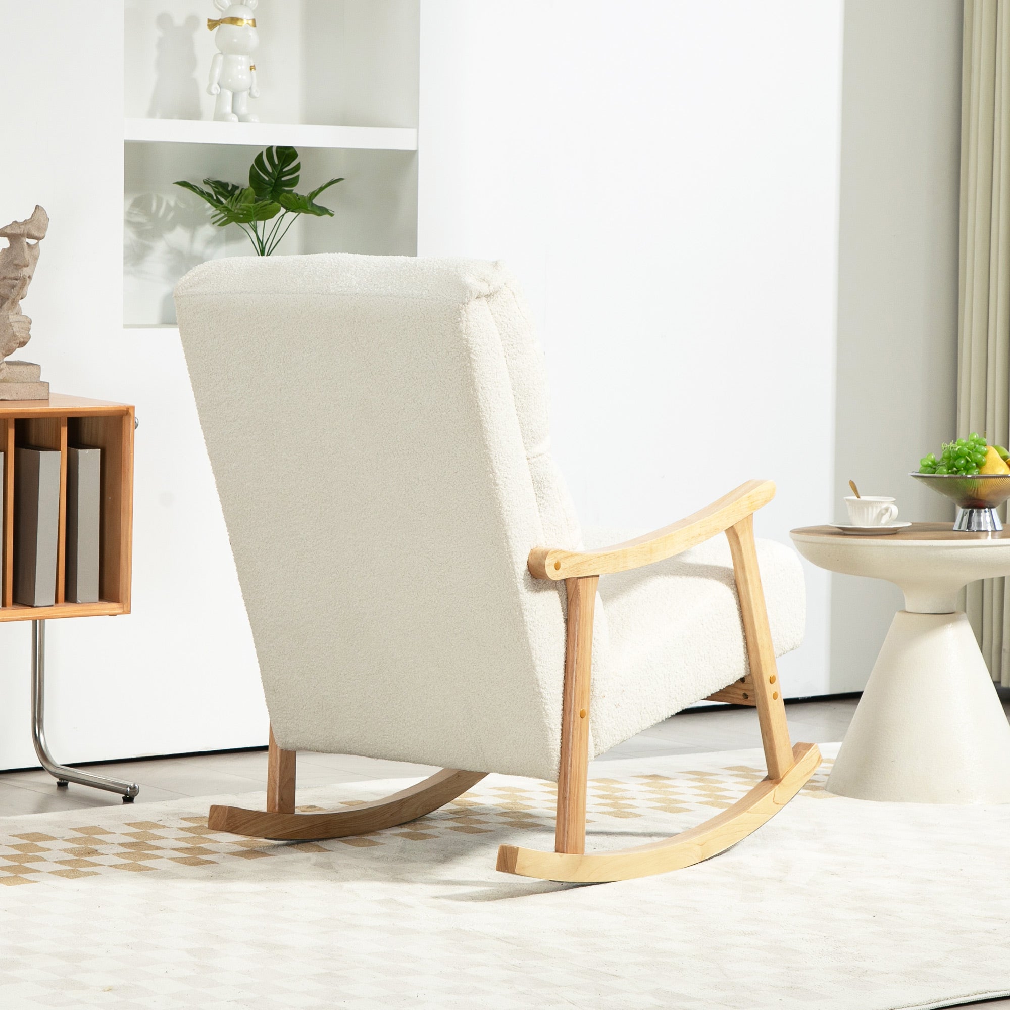 HOMCOM Schaukelstuhl, Stoffbezug in Samtoptik, Ergonomische Rückenlehne, 120 kg Belastbarkeit, 65B x 90T x 98H cm, Cremeweiß