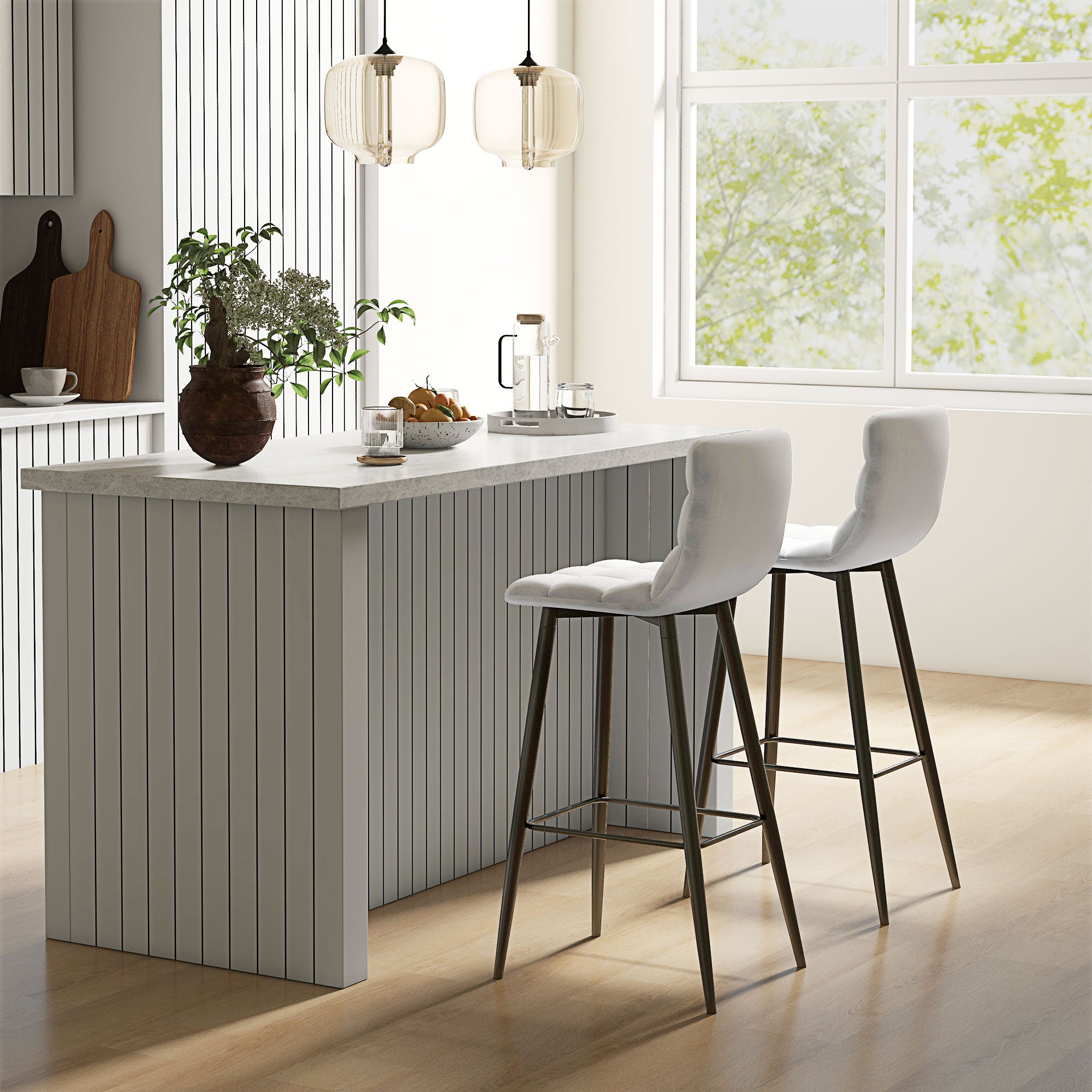HOMCOM Barhocker 2er-Set mit Rückenlehne & Samtbezug