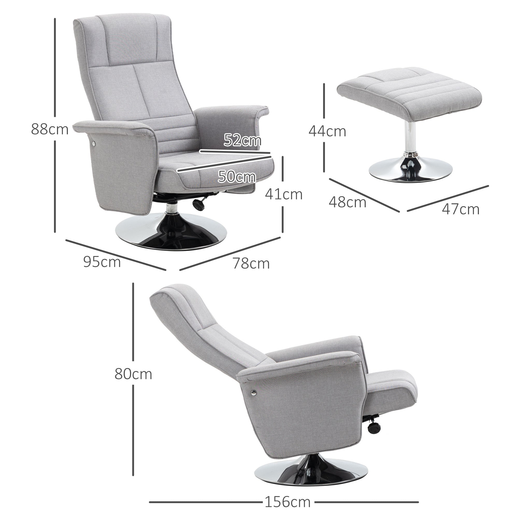 HOMCOM Massagesessel mit Hocker, neigbare Lehne, 78 x 95 x 88 cm, Hellgrau