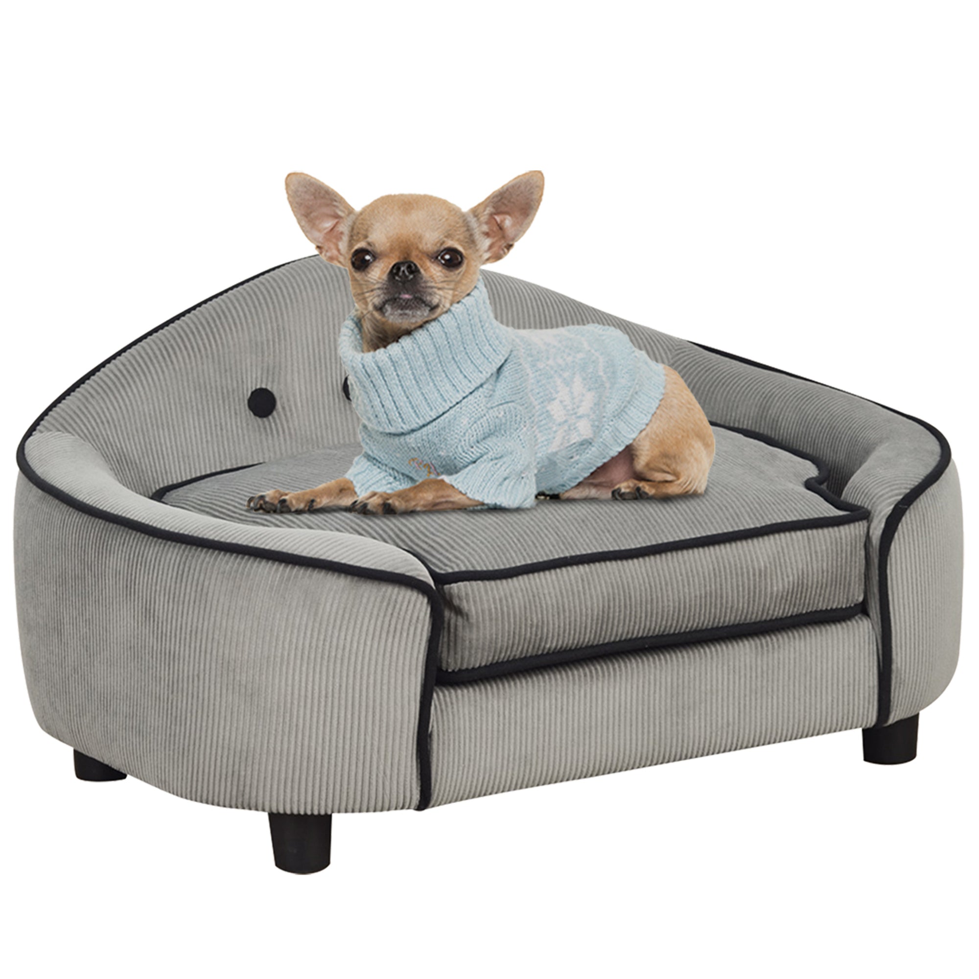 PawHut Haustiersofa, Hundebett, Hundematte, Hundesofa, Naturholz+Plüsch, Grau, 66,5 x 45 x 35,5 cm