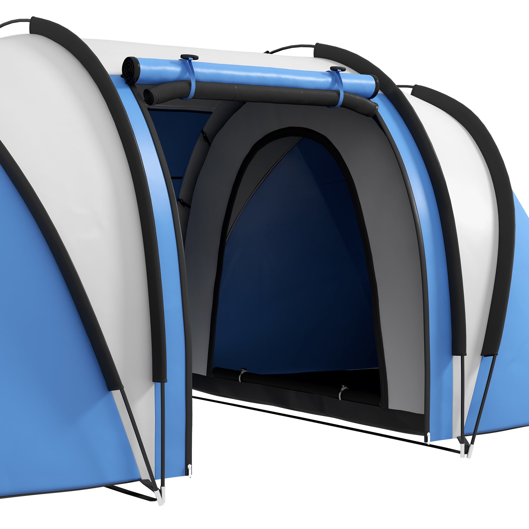 Outsunny Campingzelt für 4-5 Personen leicht wasserabweisend Familienzelt mit 3 Zimmer Seitentür Fenster Blau