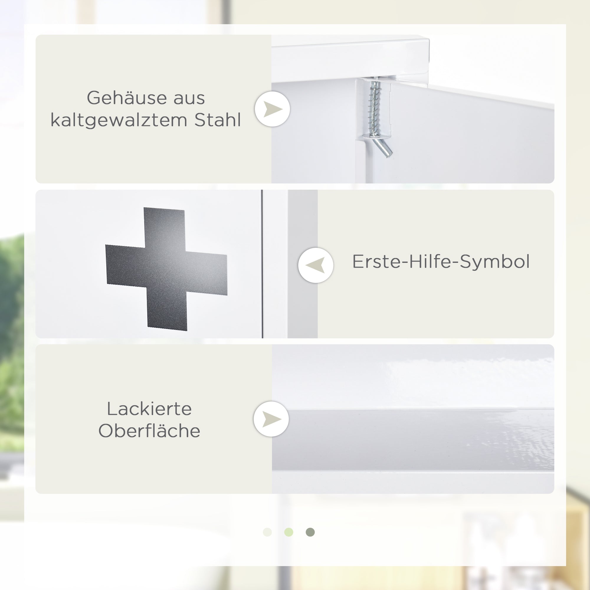 kleankin Medizinschrank, 3 Innenfächer, Magnetverschluss, Kreuzsymbol, Stahlgehäuse, weiß, 30 x 12 x 60 cm