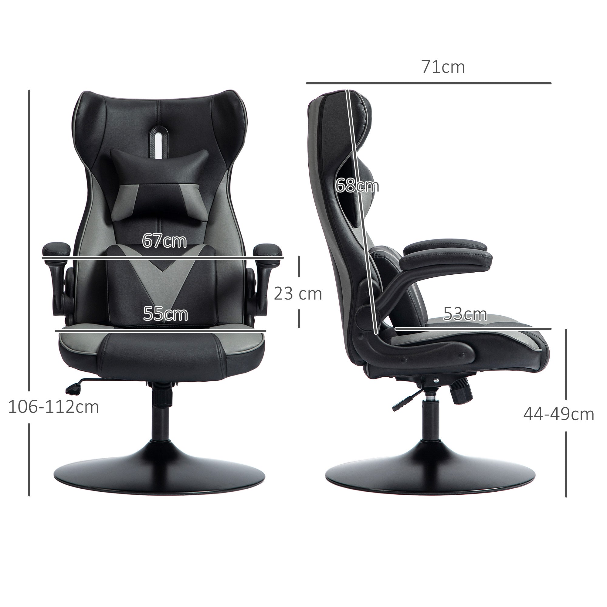 Vinsetto Gaming-Stuhl mit Schaukelfunktion, Drehstuhl, höhenverstellbar, gepolsterter Sitz, Metall, 67 x 71 x 112 cm, Grau