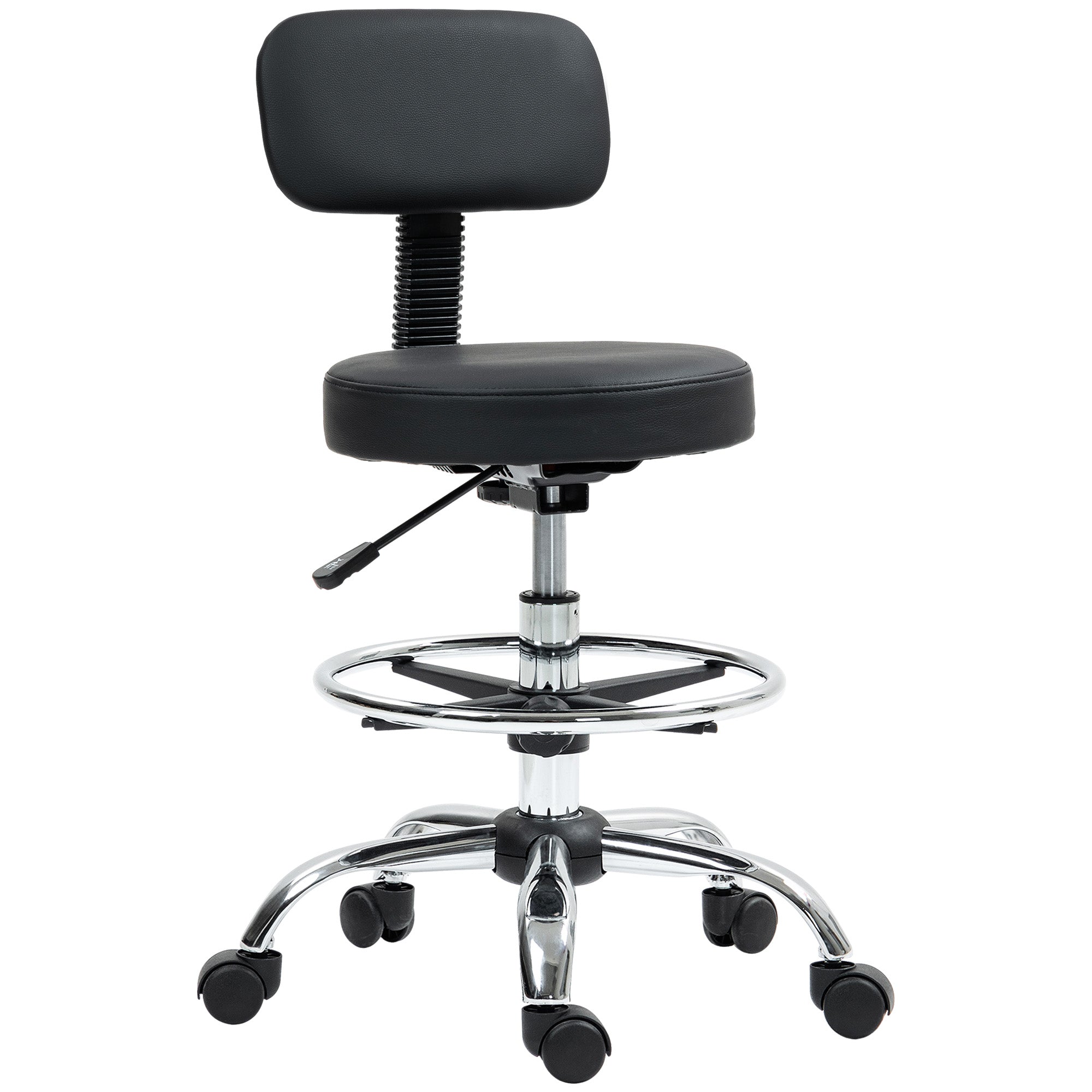 HOMCOM Bürostuhl, Kompakter Drehstuhl, höhenverstellbar, mit Fußstütze, 360° drehbar, Kunstleder, Metall, Schwarz