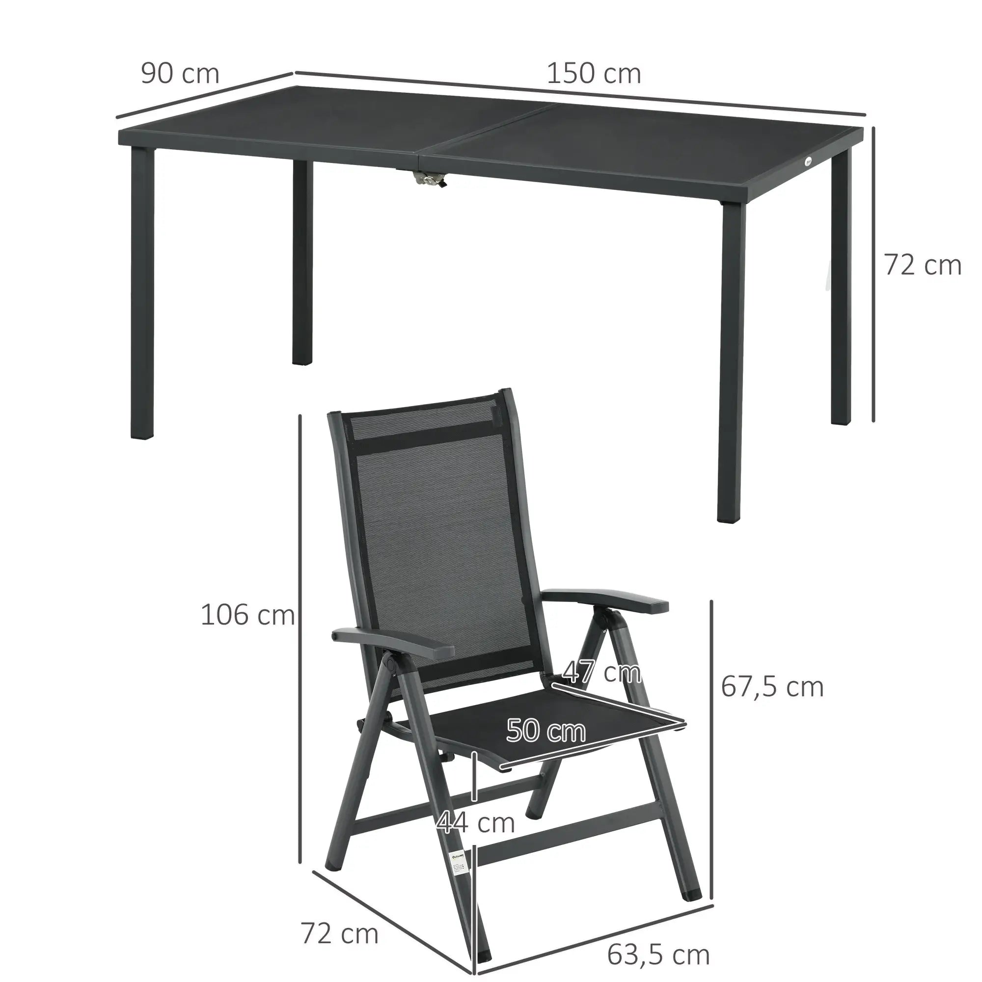 Outsunny Gartenmöbelset 5-tlg. klappbar verstellbar Aluminium