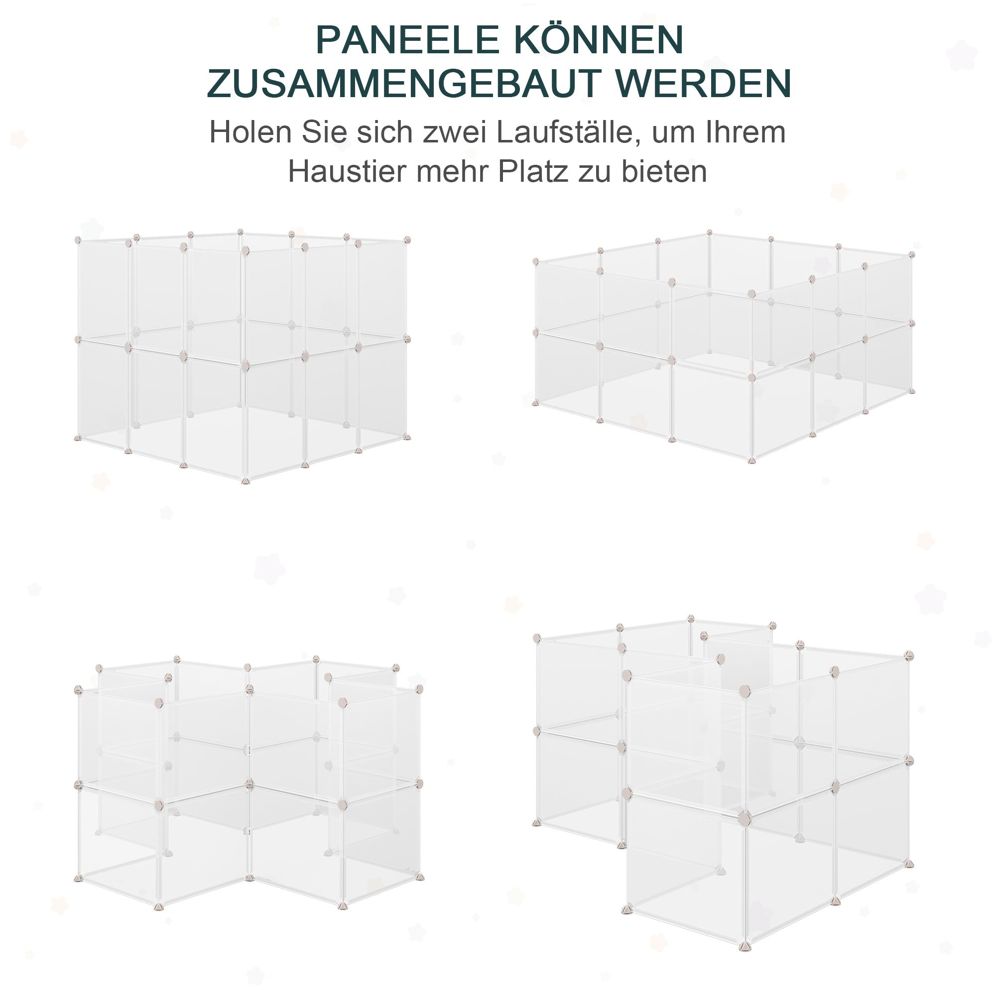 PawHut Freilaufgehege Laufgitter DIY Freigehege Gittergehege Absperrgitter Kleine Haustiere Laufstall für Innen 12 Platten Weiß Metall PP-Harz 105 x 105 x 45 cm