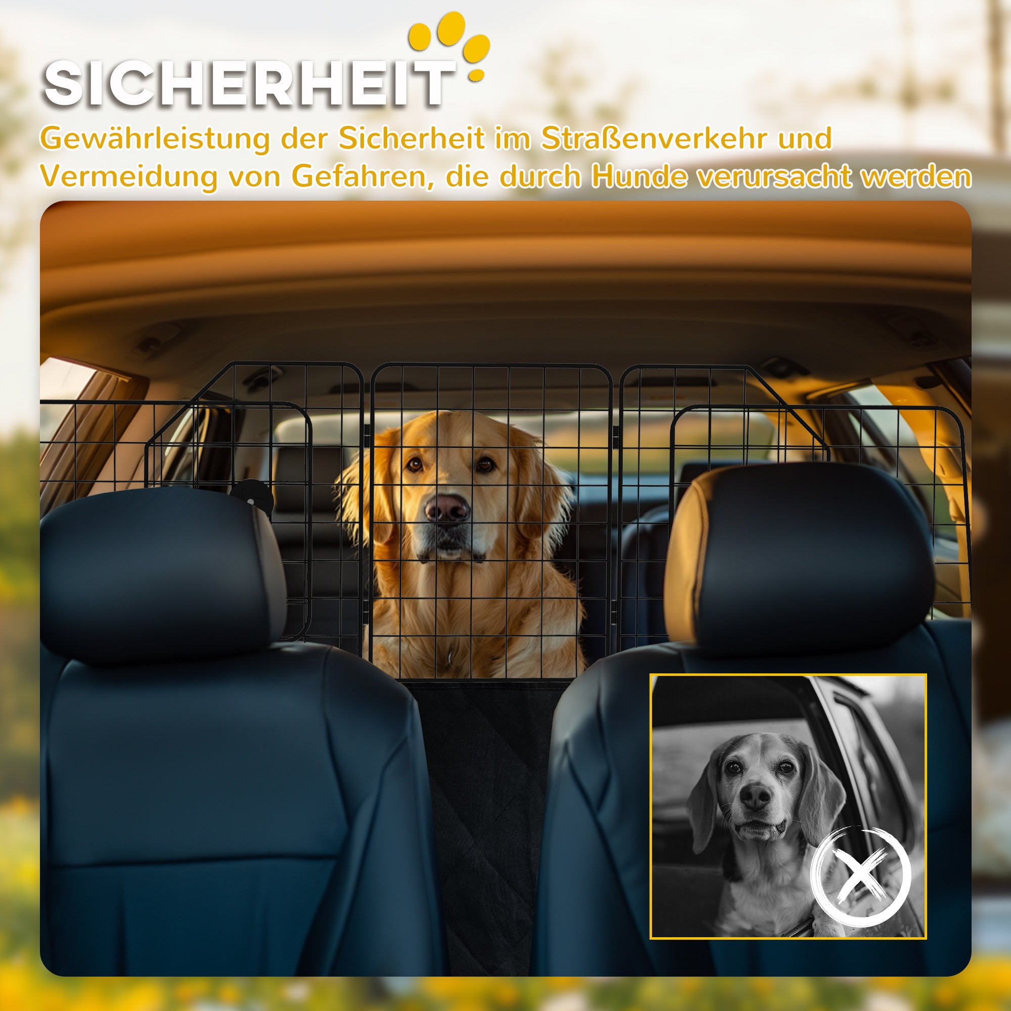PawHut Autogitter für Hunde, verstellbar 93-150cm, klappbar, einfache Montage, Stahl, Schwarz