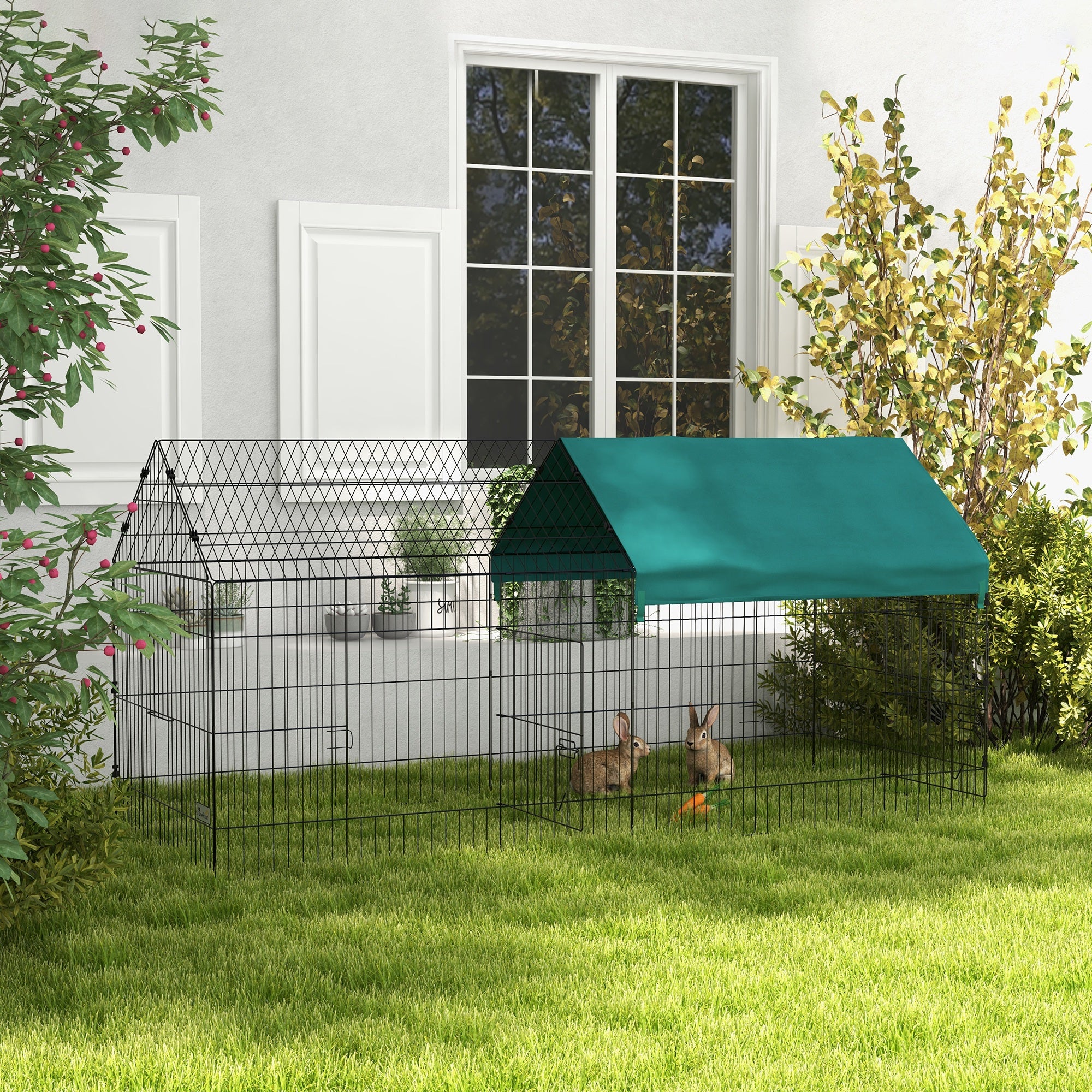PawHut Kleintiergehege Outdoor mit Abdeckung und 4 Türen
