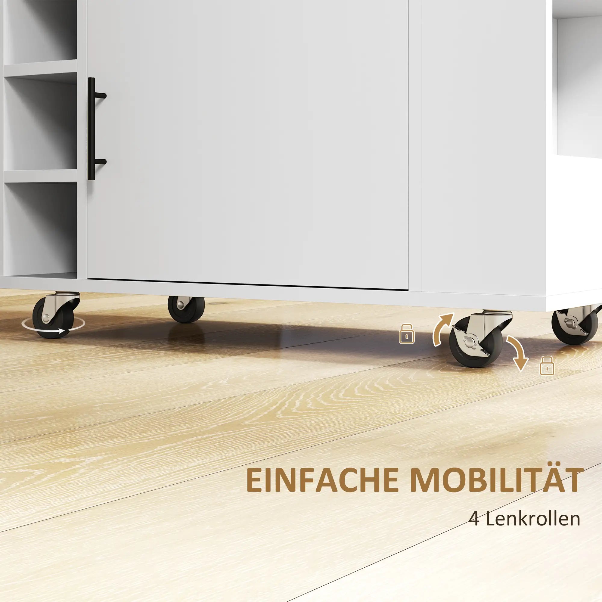 HOMCOM Küchenwagen, Rollbare Kücheninsel, Küchen-Trolley mit Fächern, Weinregalen, Schrank und Arbeitsfläche, Weiß