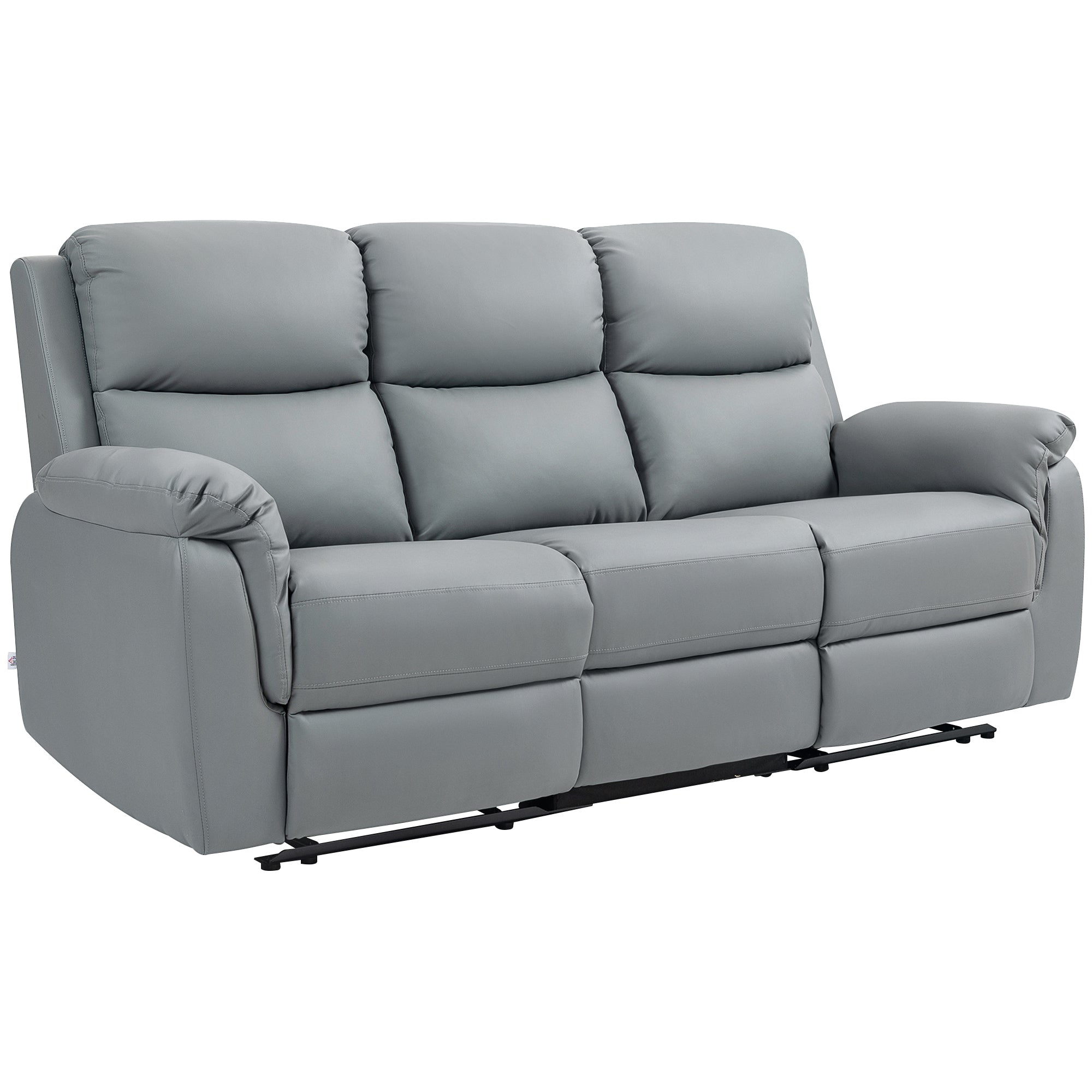 HOMCOM 3-Sitzer-Sofa, linker und rechter Sitz zurücklehnbar, anpassbare Fußstütze, Kunstlederbezug, für Wohnzimmer, Dunkelgrau