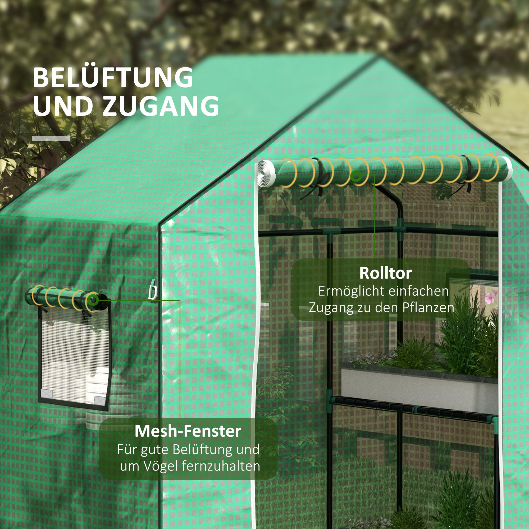 Outsunny Ersatzfolie für Gewächshaus, Ersatzabdeckung mit UV-Schutz, Rolltür, Seitenfenster, 140 x 73 x 190 cm, Grün
