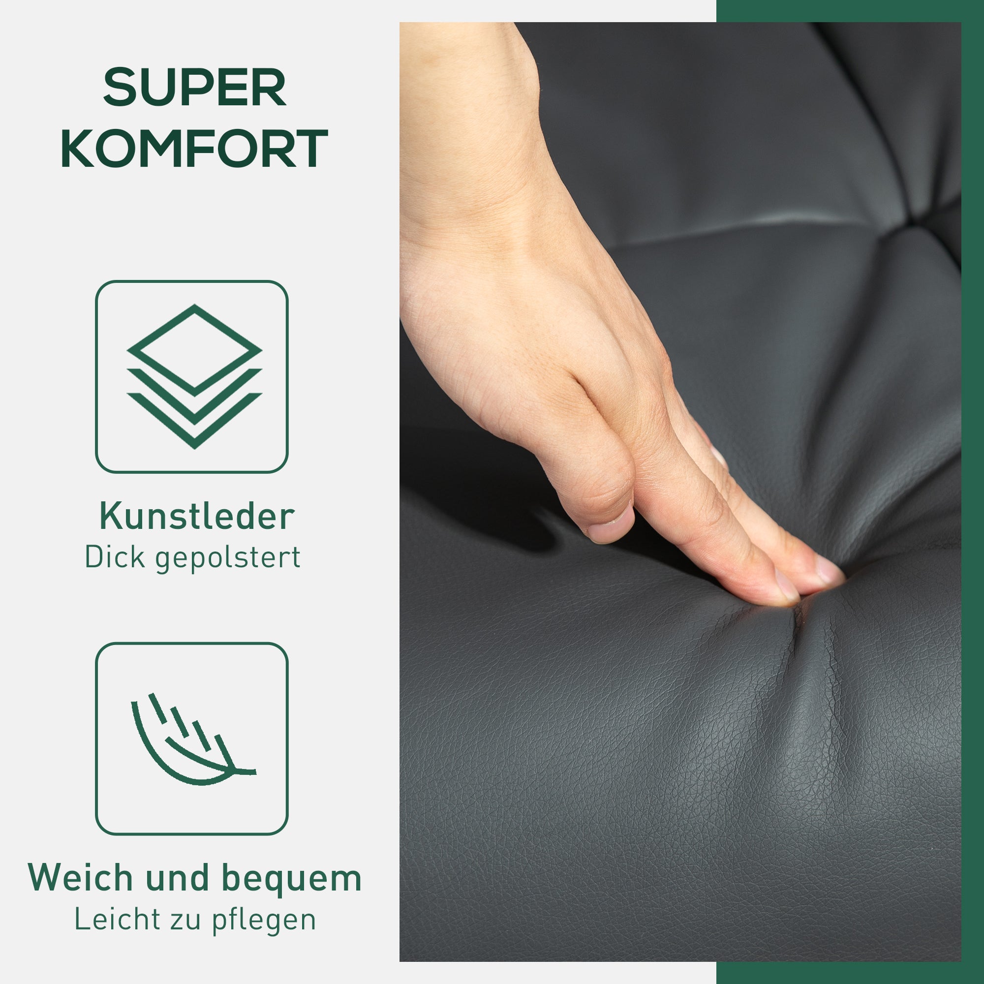 HOMCOM Relaxsessel mit Hocker, 145° neigbare Rückenlehne, 360° drehbar, Kunstleder, Dunkelgrau