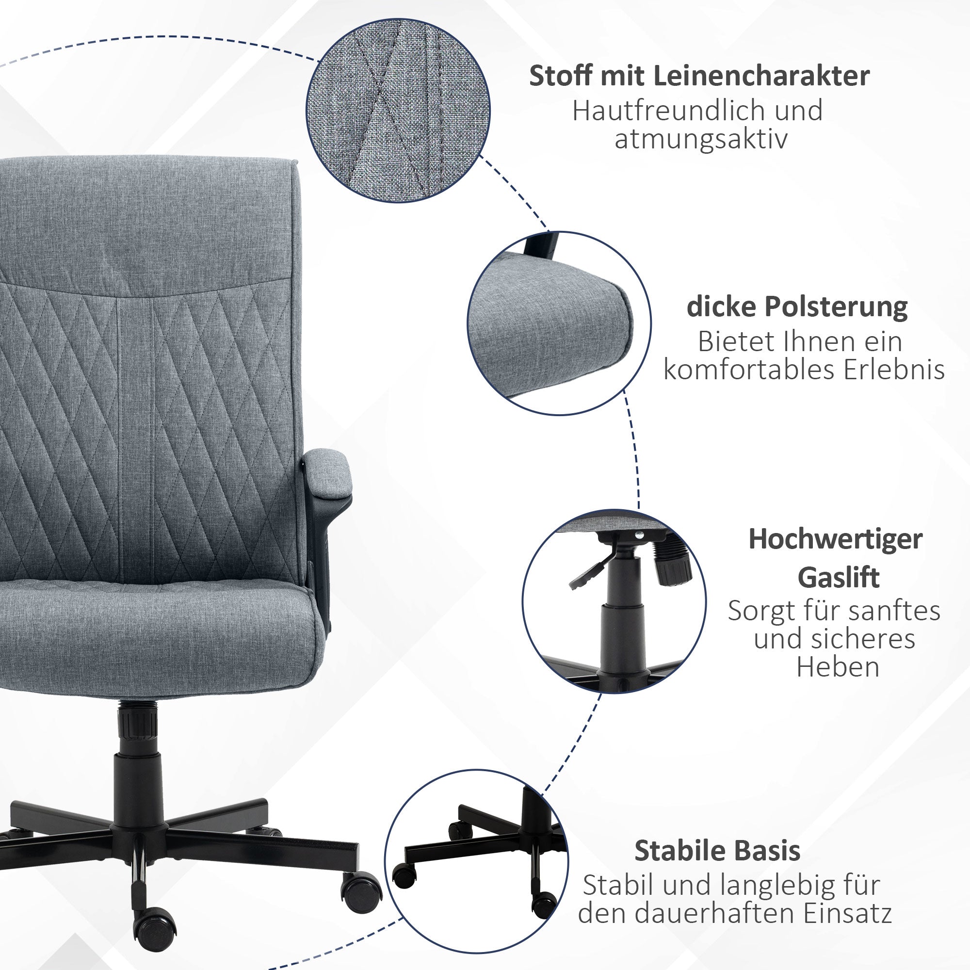 Vinsetto Bürostuhl Computerstuhl, höhenverstellbar, neigbar, ergonomischer Bürostuhl, Grau