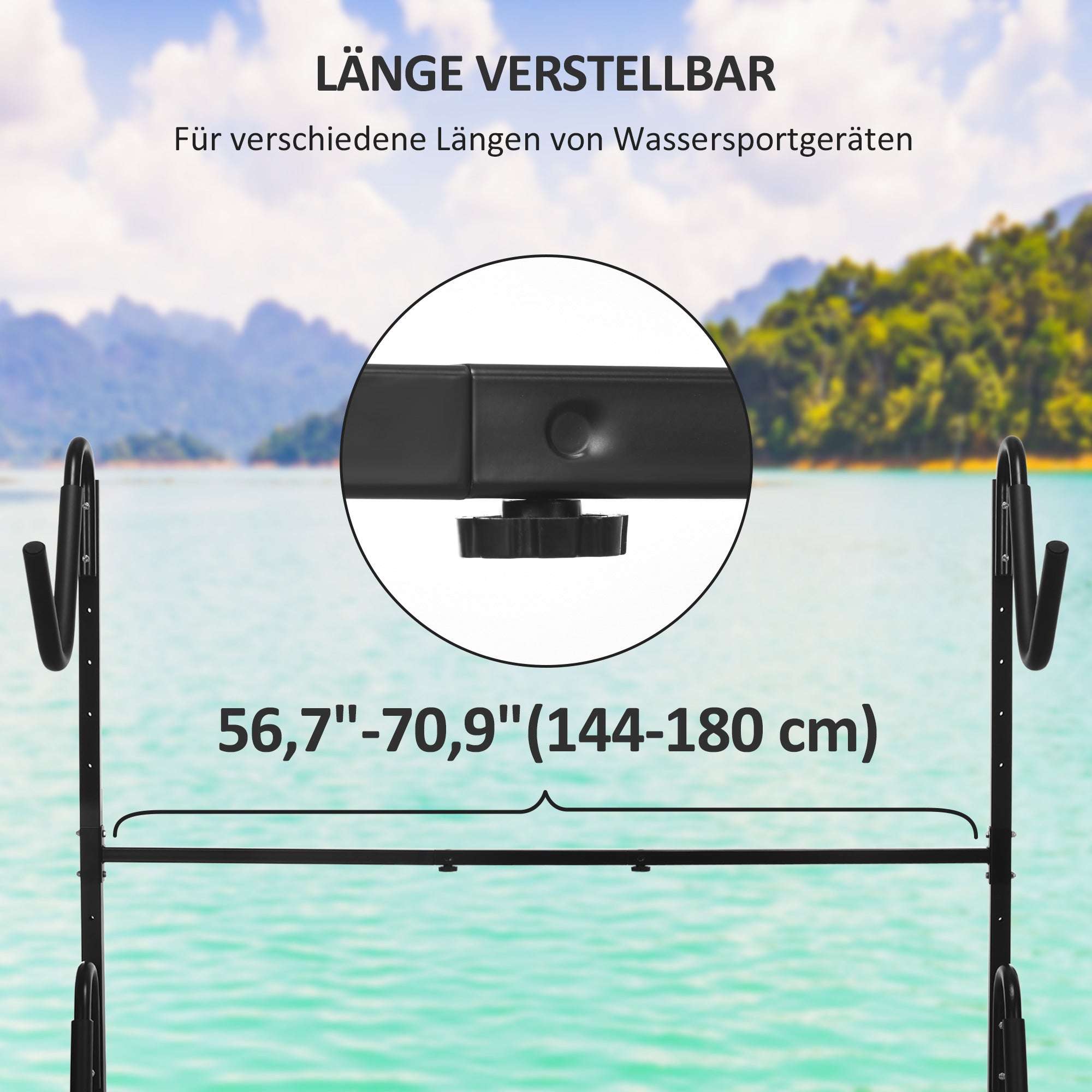 SPORTNOW Halterung für 2 Kajaks, Surfboards, Stand-Up-Paddles, Metallrahmen, breitenverstellbar 144-180 cm