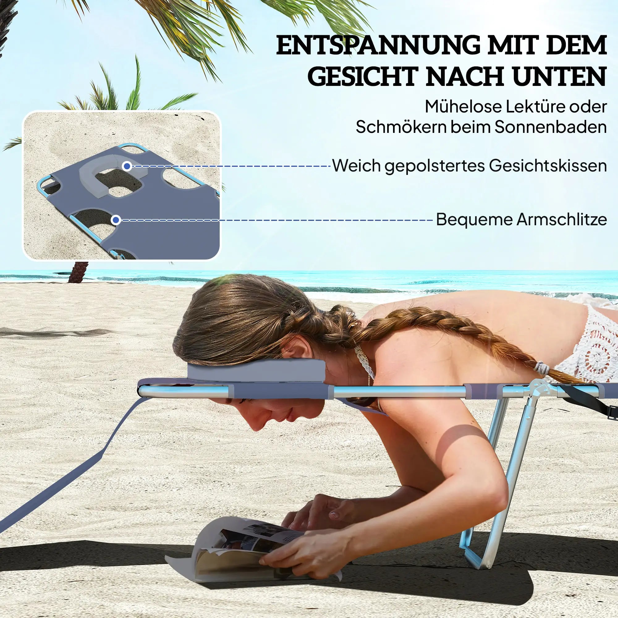Outsunny klappbare Sonnenliege mit Lesefenster
