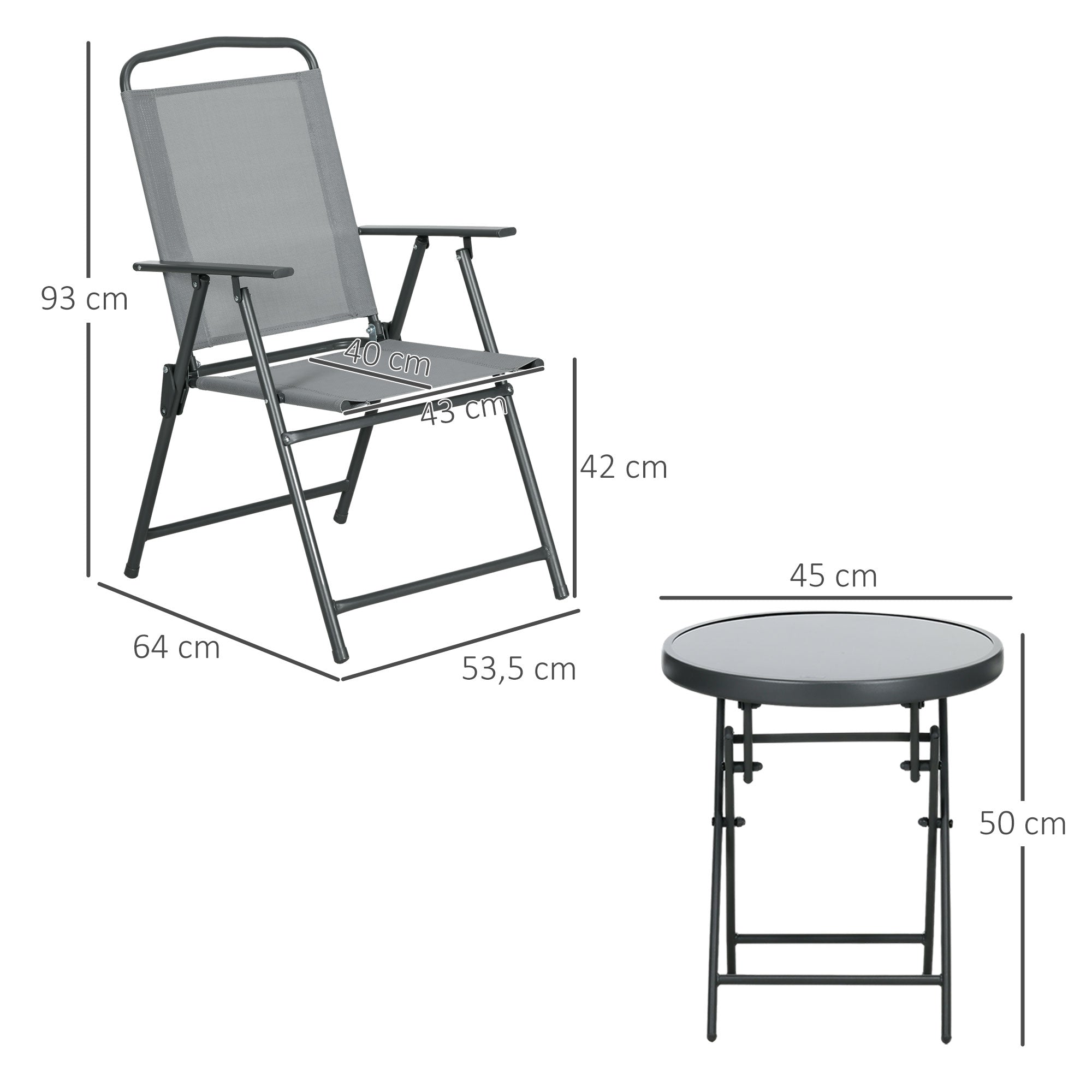 Outsunny Outdoor-Bistro-Möbel-Set Garten-Bistro-Garnitur Klappbares Bistro-Set, 53,5 cm x 64 cm x 93 cm, Hellgrau