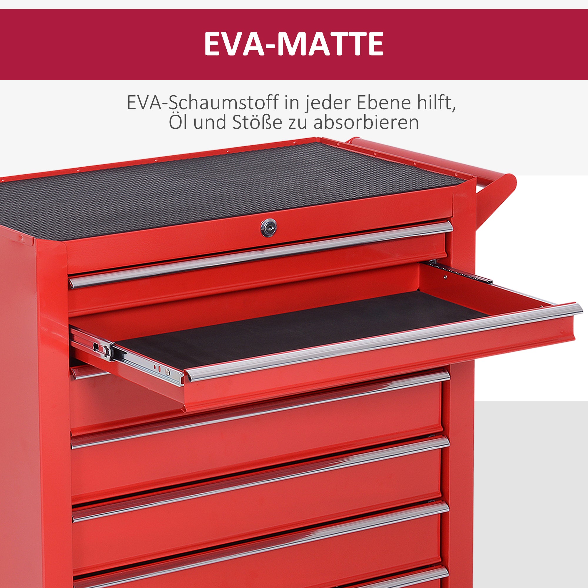 DURHAND Werkzeugwagen, 2 kleine & 5 große Schubladen, Stahl, bis 150 kg, 69 x 33 x 75 cm, Rot