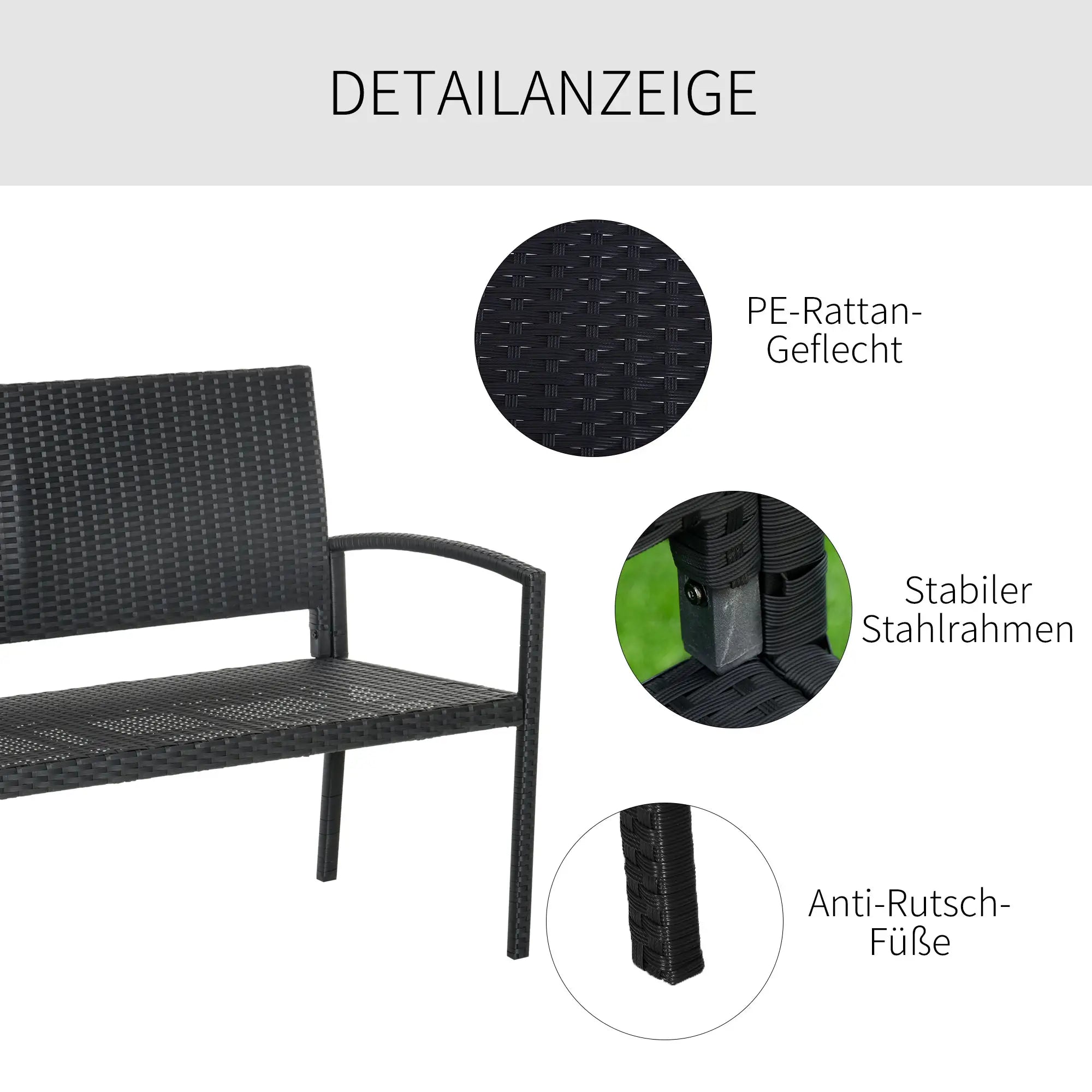 Outsunny Polyrattan Gartenbank 2-Sitzer Outdoor UV-beständig