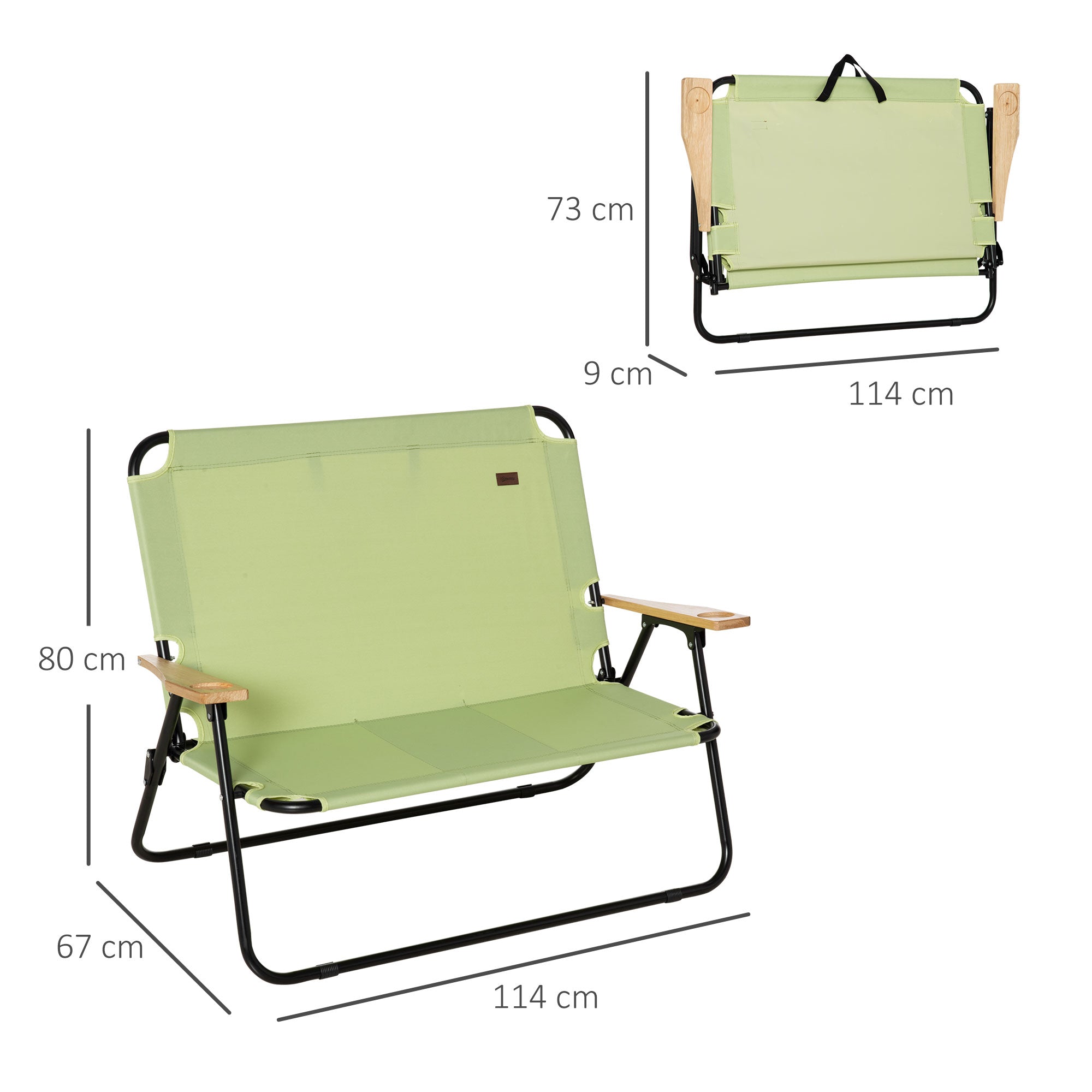Outsunny 2-Sitzer Campingstuhl, klappbar, mit Getränkehalter, 141 x 67 x 80 cm, Grün