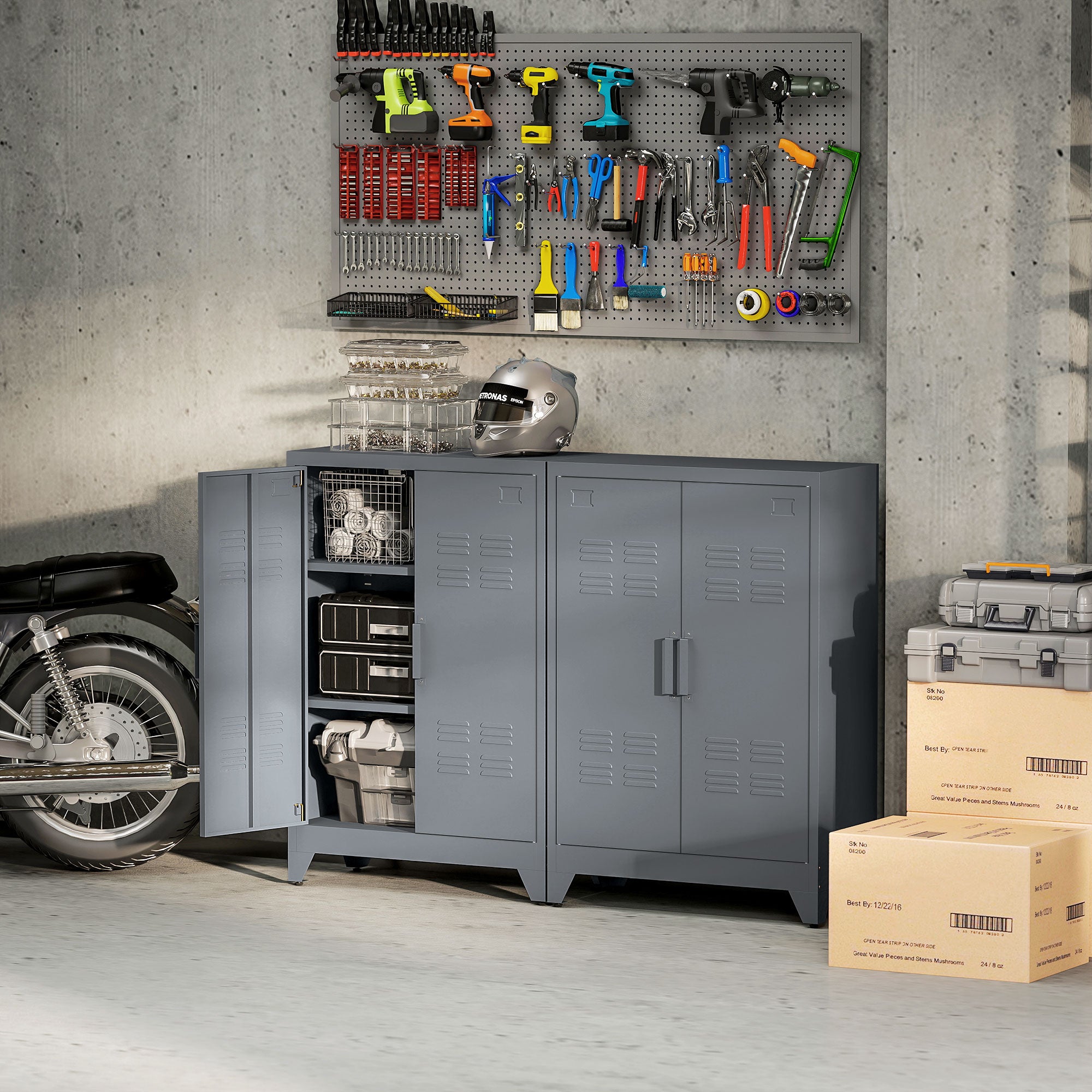 HOMCOM Aktenschrank mit Lamellentüren, Lagerschrank, Metallschrank mit 2 verstellbaren Einlegeböden, 75 x 33 x 110 cm, Grau