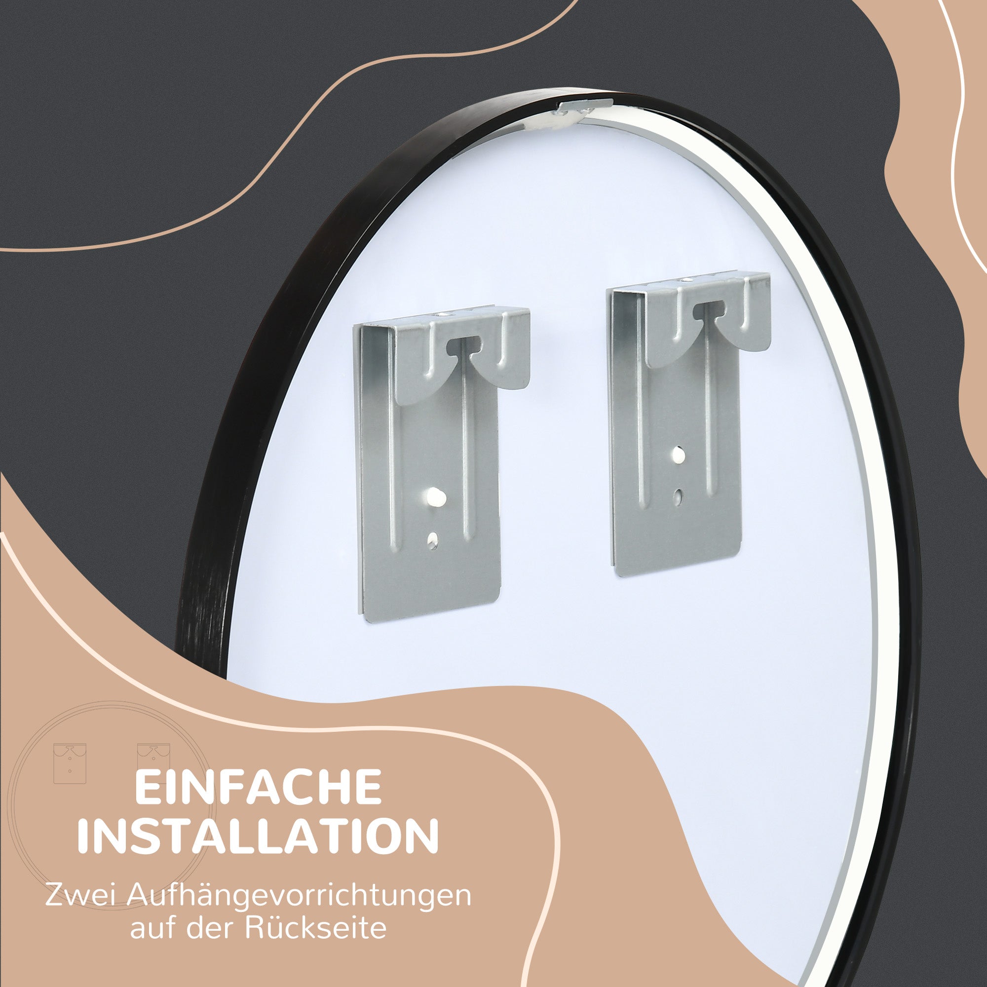 kleankin Runder Wandspiegel für Bad, Schlafzimmer, Flur, Metallrahmen, Farbe: Schwarz, Ø50