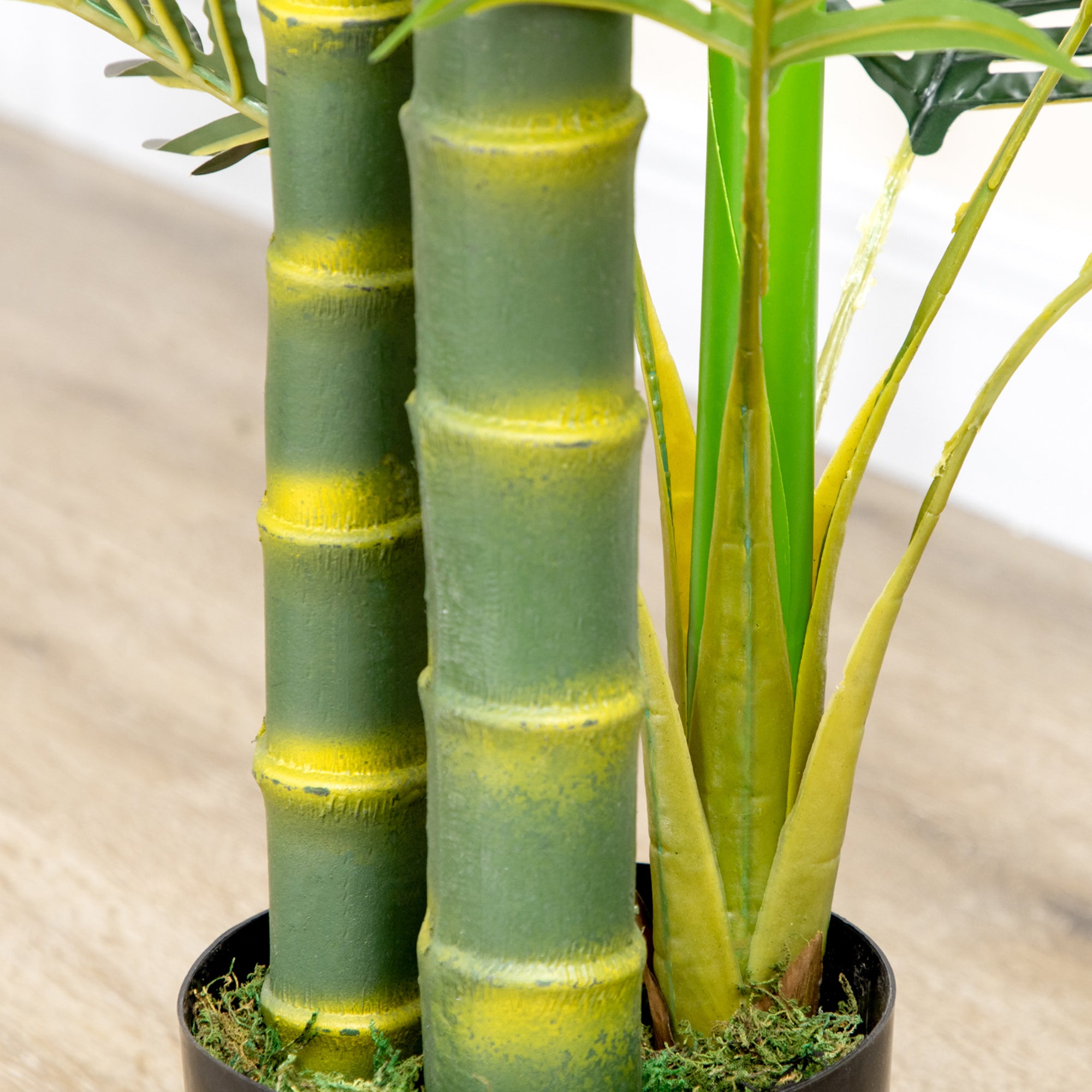 HOMCOM Kunstpflanze, künstliche Palme, inkl. Übertopf; 19,5 cm x 19,5 cm x 150 cm, Grün + Schwarz