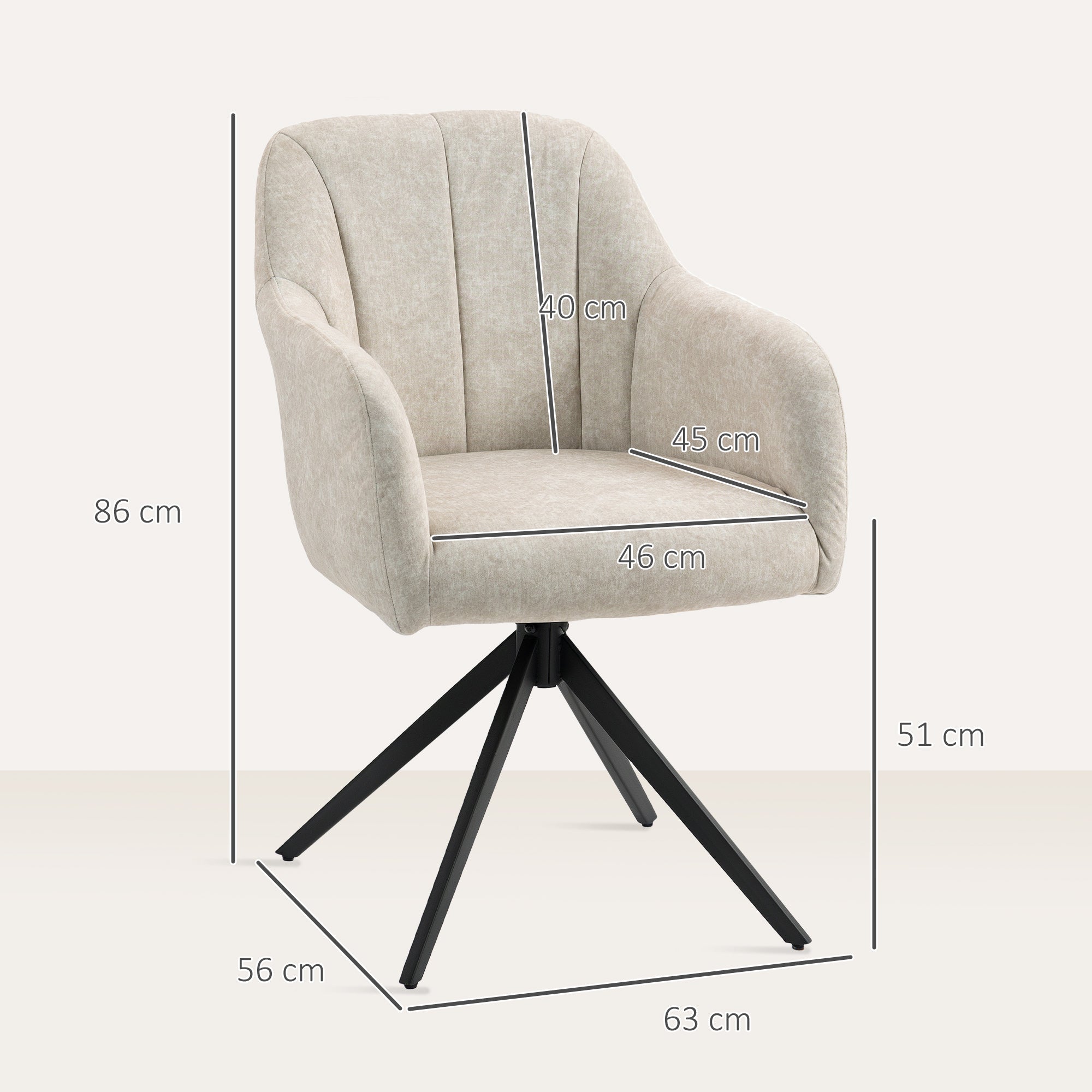 HOMCOM Drehbarer Akzentstuhl, Polsterstuhl mit Stoffbezug, Armlehnen, Stahlbeine, für Wohnzimmer, Schlafzimmer, Büro, Beige