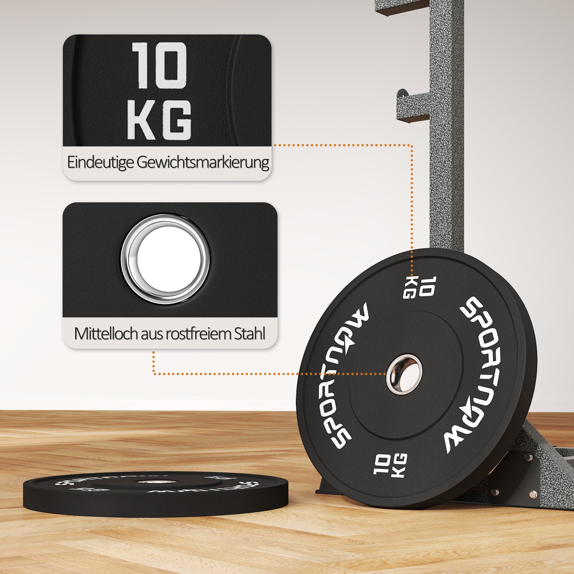 SPORTNOW Hantelscheiben-Set, 2 x 10 kg, olympischer Standard, Gummi, geräuscharm, Schwarz