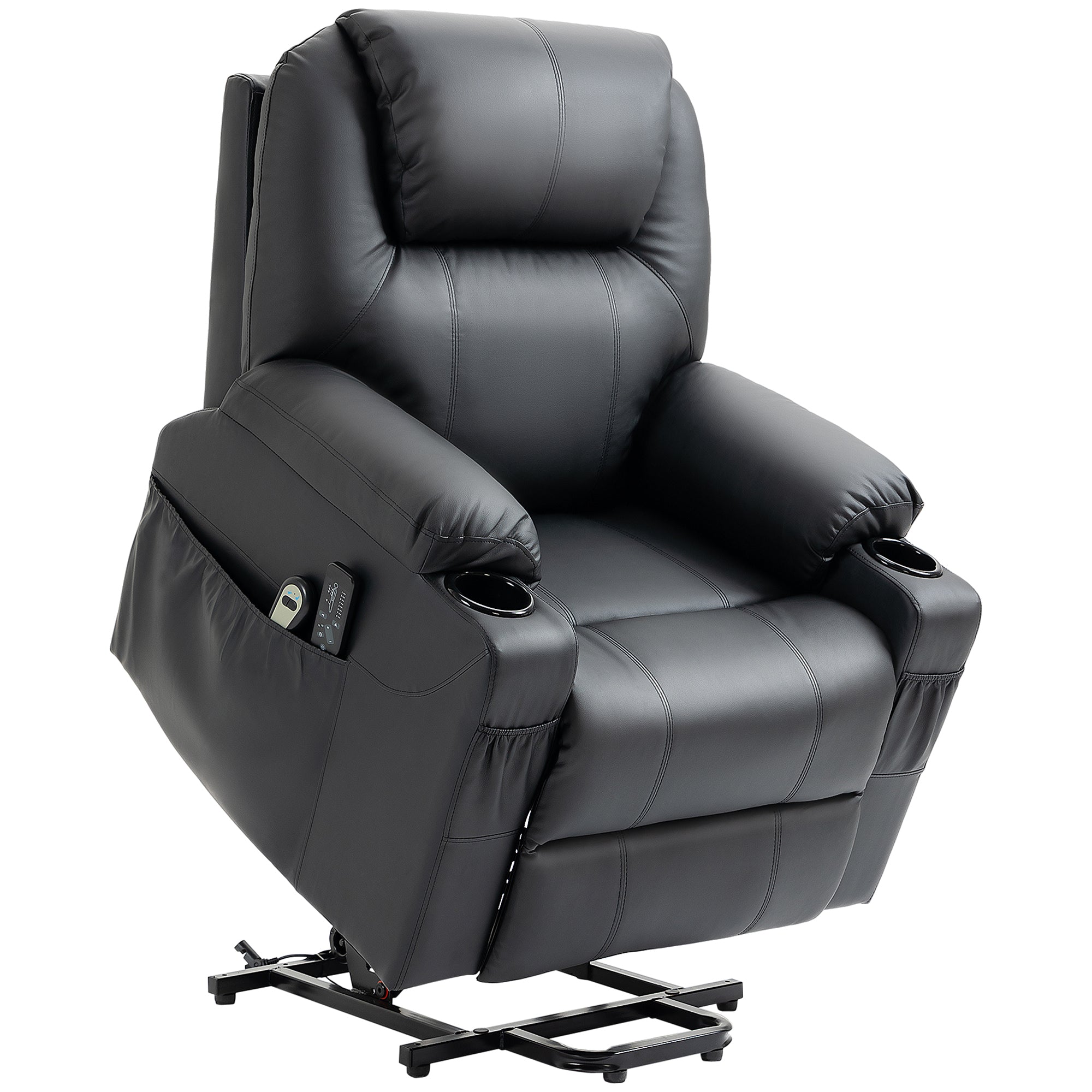 HOMCOM Aufstehsessel, Massagesessel, neigbare Rücklehne, 8 Massagemodi, elegantes Kunstleder, schwarz, 88 x 99 x 106cm