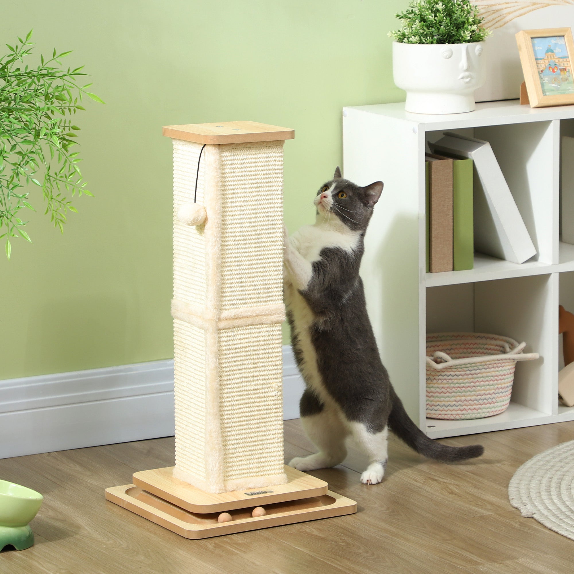 PawHut 3-in-1 Kratzstamm 67 cm mit Spielball & Sisalsäule