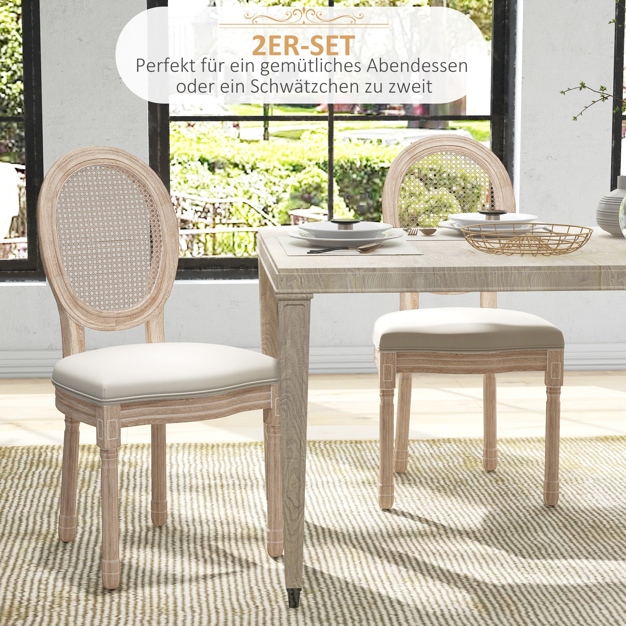 HOMCOM 2er-Set Esszimmerstühle Küchenstühle, Vintage Design, Wienergeflecht-Optik, Natur + Creme