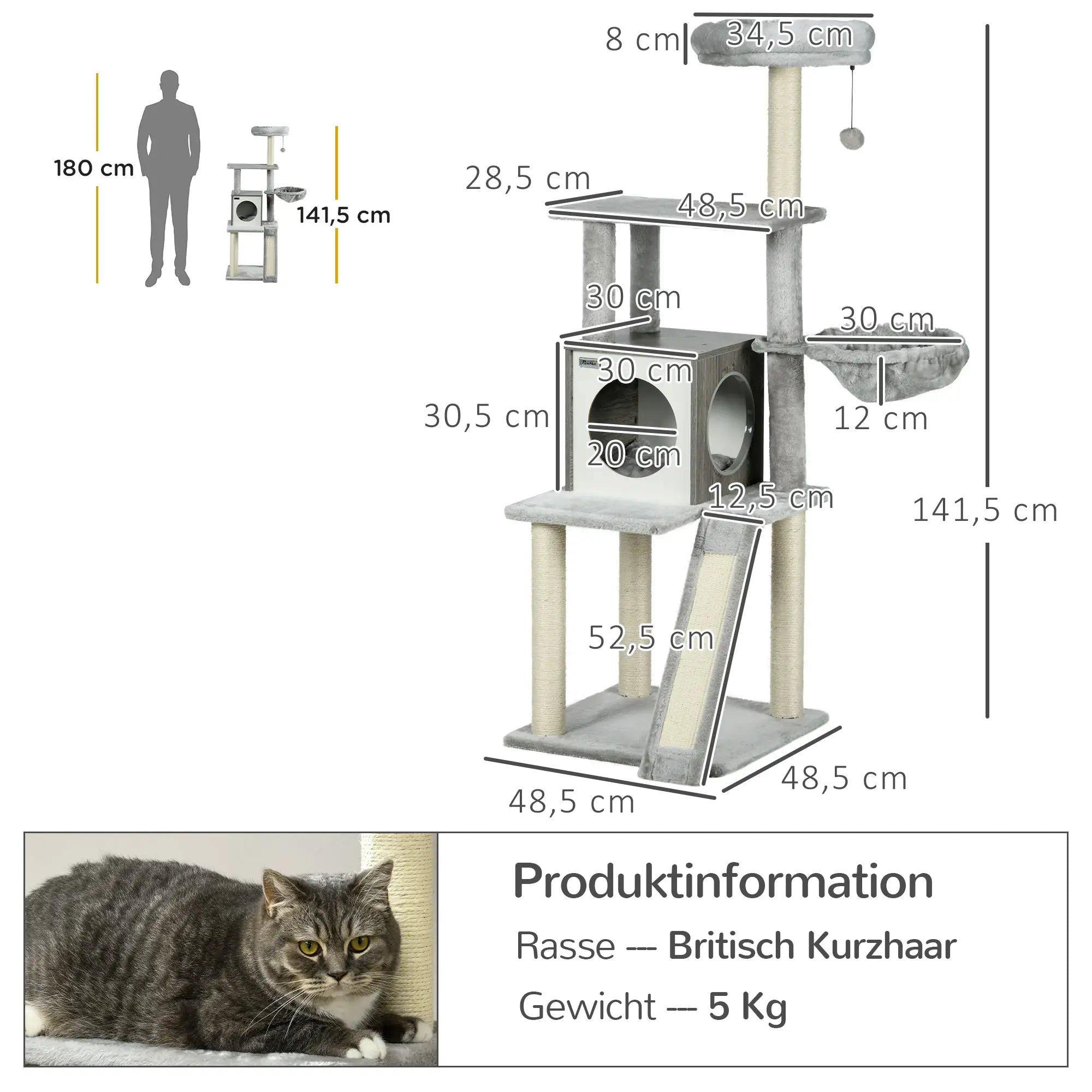 PawHut Kratzbaum 141,5?cm mit Höhle & Hängematte