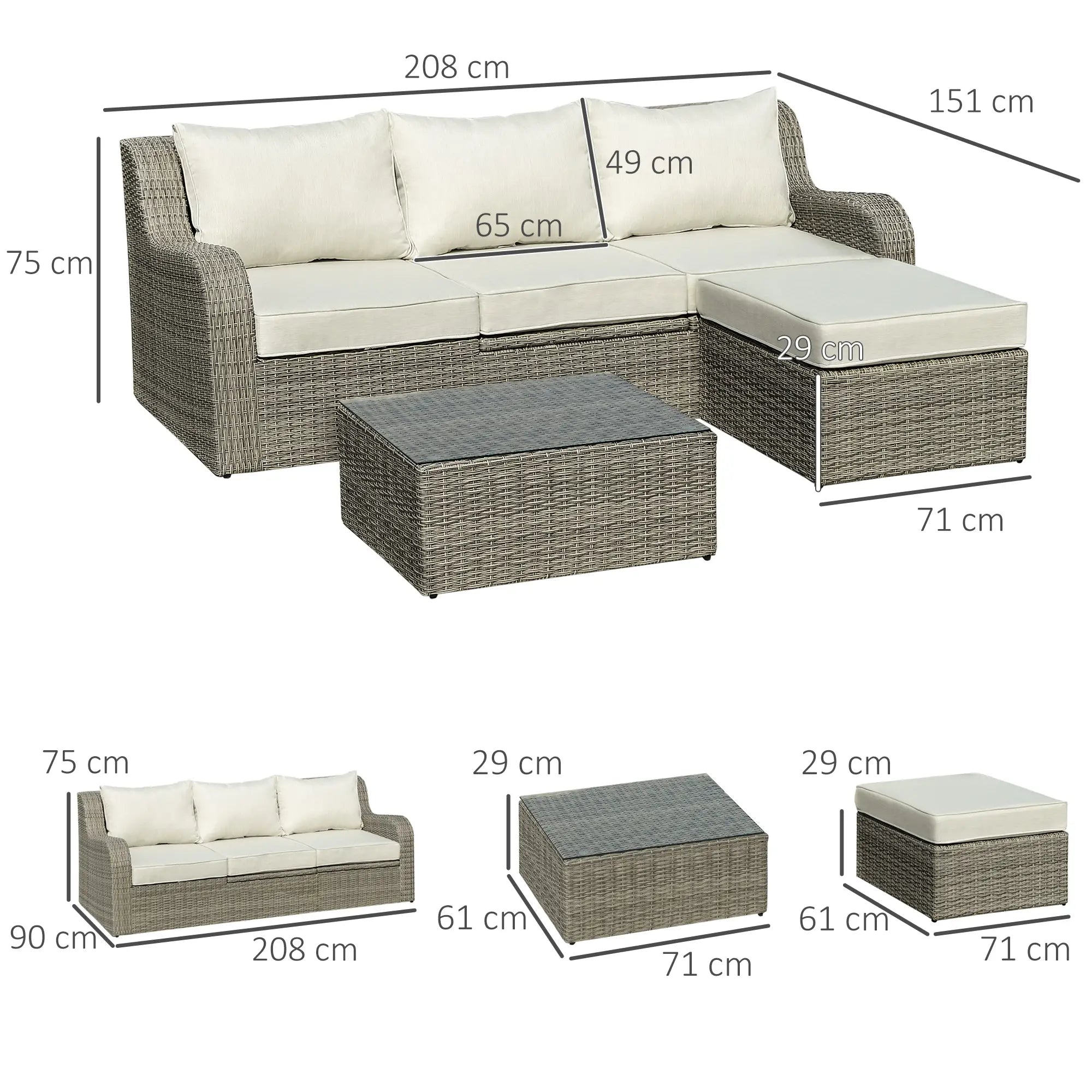 Outsunny Gartenmöbelset 3-tlg. mit ausklappbarem Beistelltisch Aluminium