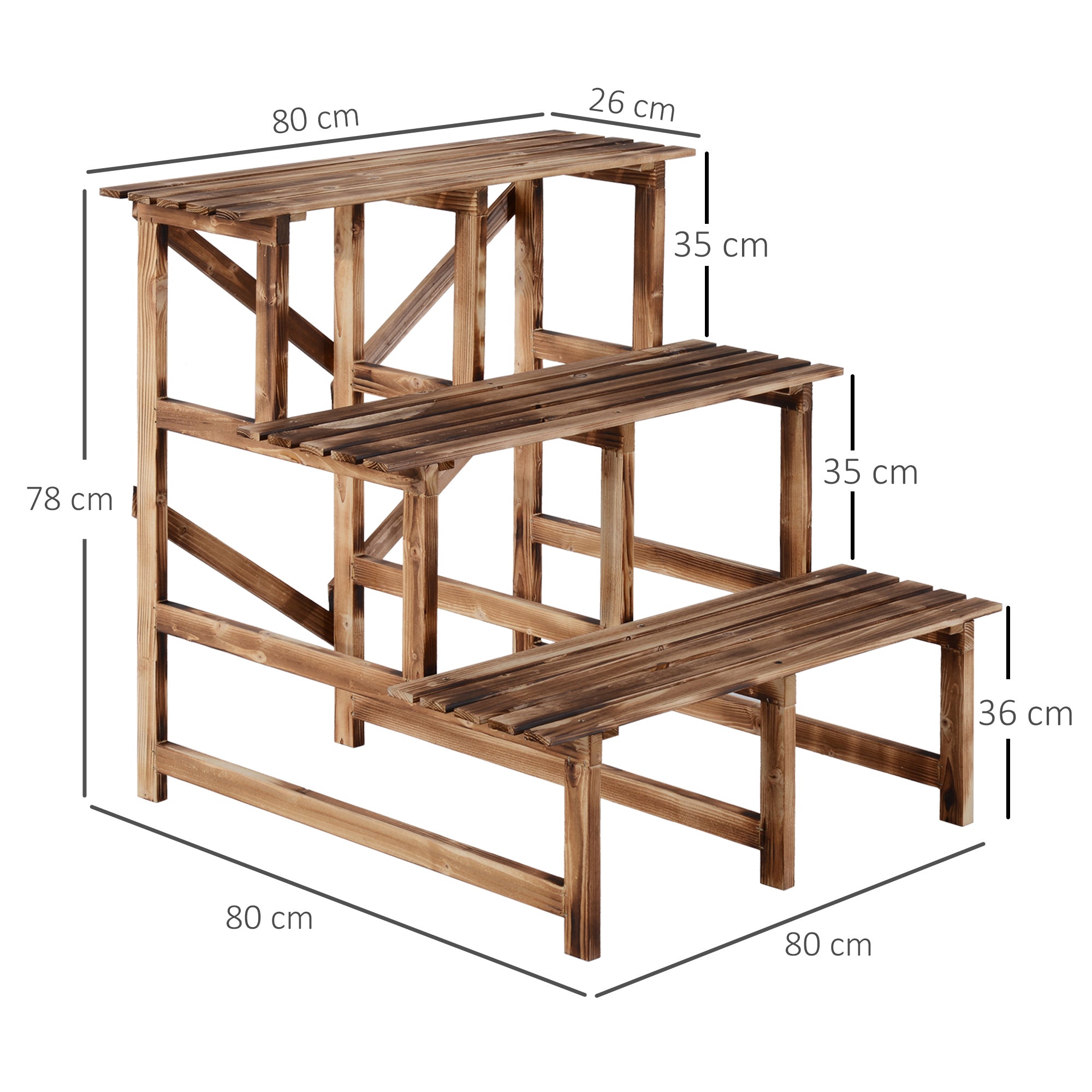Outsunny Pflanzentreppe, Blumentreppe, Blumenregal, Pflanzregal, Blumenständer, 3 Stufen, Tannenholz, 80 x 80 x 78cm