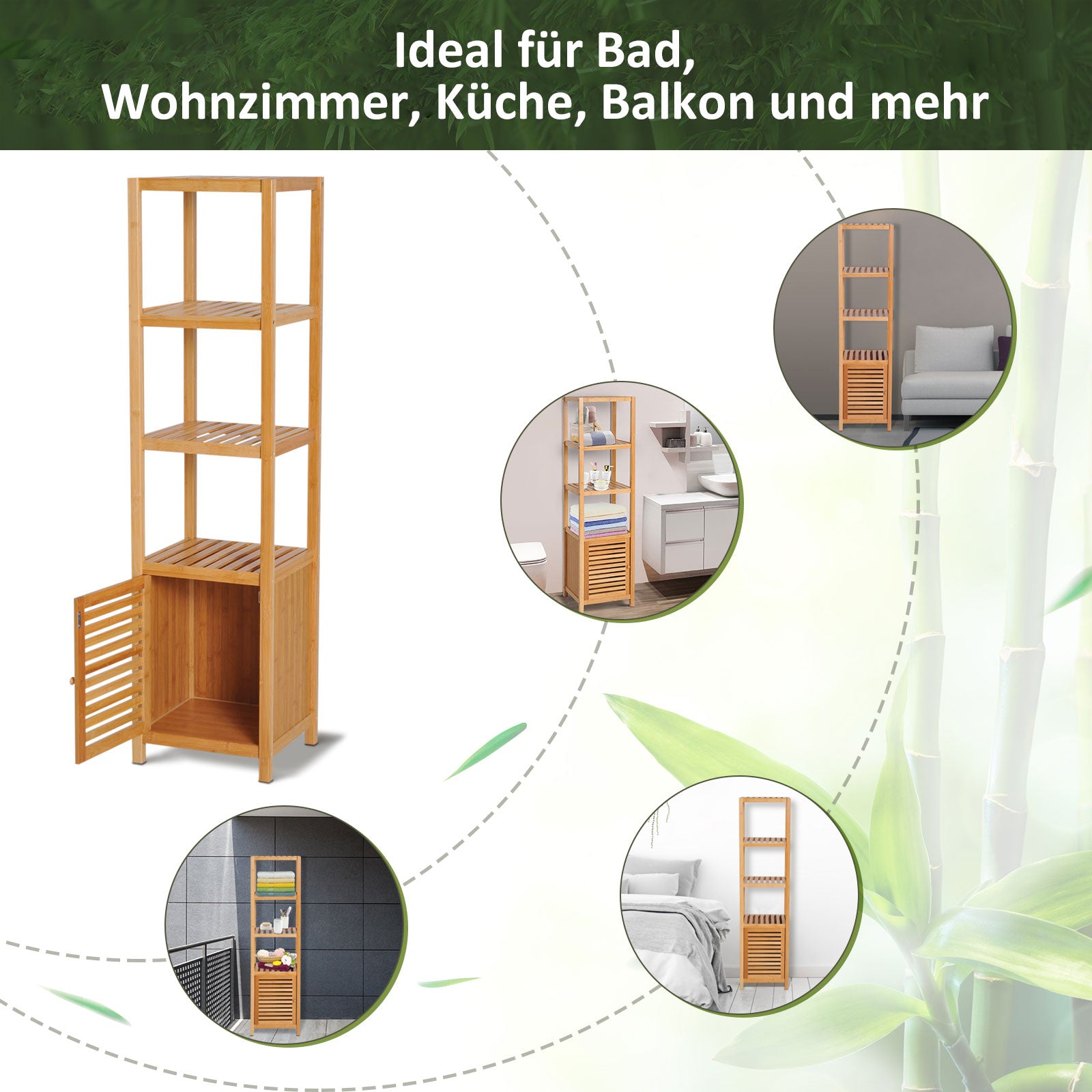 HOMCOM Badezimmerschrank, freistehend, 3 Regalböden, schmal & hoch, Lamellentür, 36 x 33 x 140cm